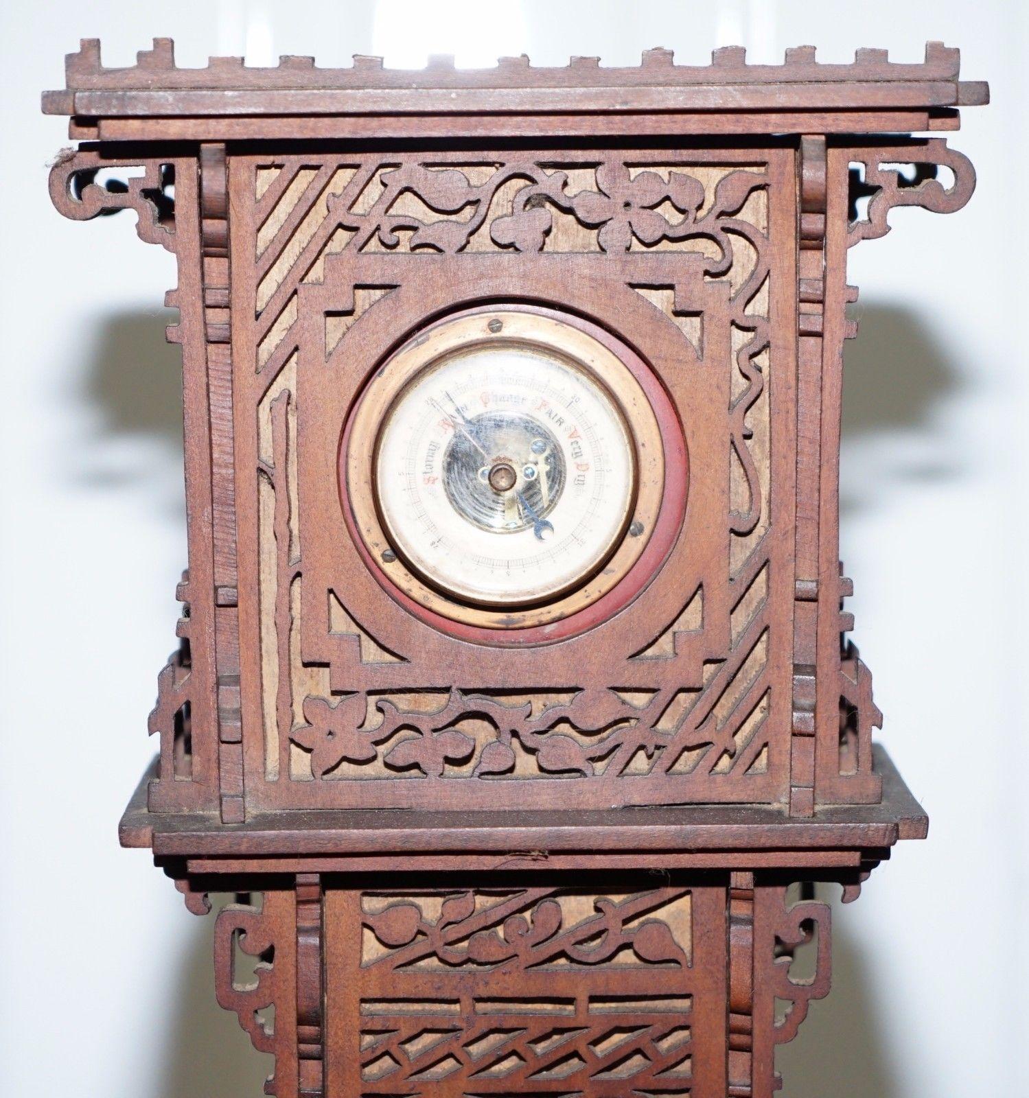 We are delighted to offer for sale this stunning 19th century continental walnut fret carved barometer

This piece looks to have a bit of the oriental about it to me, the carving just looks eastern, its early 19th century, seems to be working just
