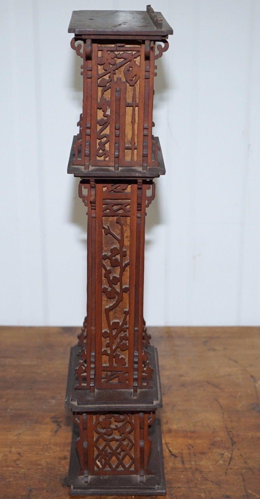 Rare Tall 19th Century Continental Walnut Fret Carved Barometer Oriental 3