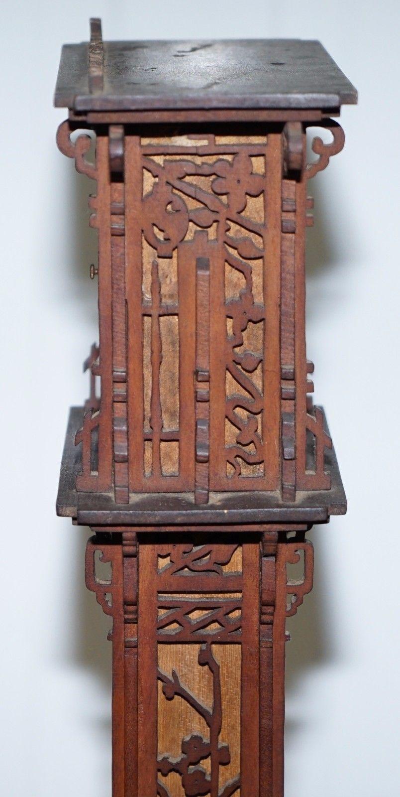 Rare Tall 19th Century Continental Walnut Fret Carved Barometer Oriental 4