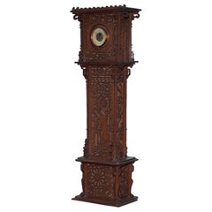 Rare Tall 19th Century Continental Walnut Fret Carved Barometer Oriental