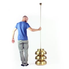 Rare Tall Ceiling Light in Brass, Czechoslovakia, 1960s