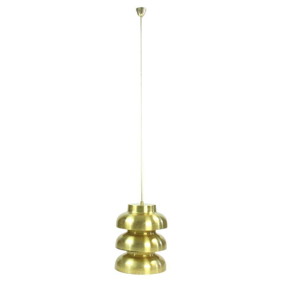 Rare Tall Ceiling Light in Brass, Czechoslovakia, 1960s For Sale