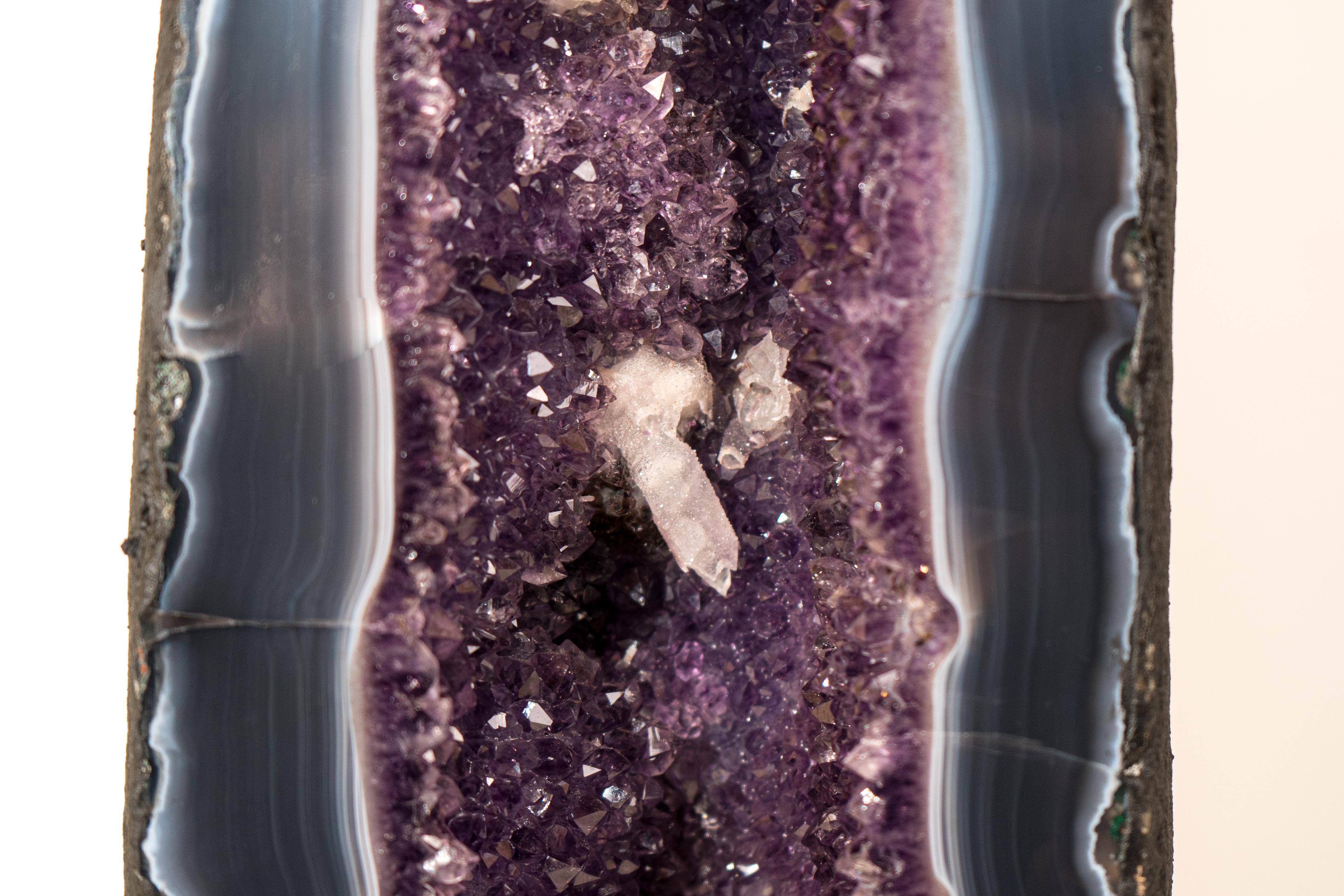Crystal Rare Tall Deep Purple Amethyst Geode Cathedral with Blue Lace Agate & Calcite