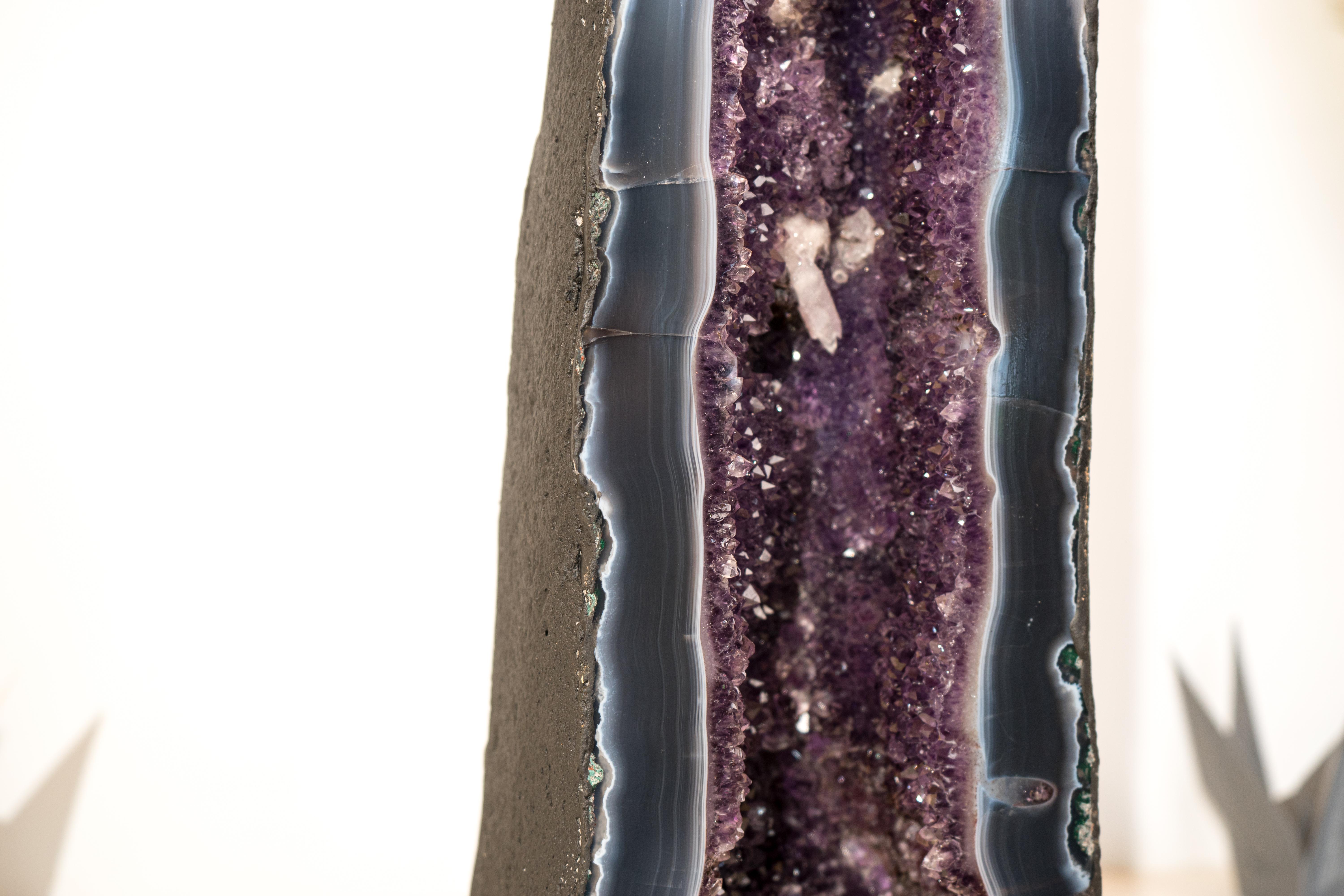 Rare Tall Deep Purple Amethyst Geode Cathedral with Blue Lace Agate & Calcite 1