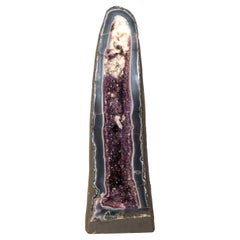 Rare Tall Deep Purple Amethyst Geode Cathedral with Blue Lace Agate & Calcite