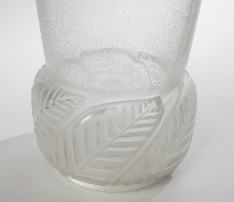 Rare Tall Frosted Glass Vase "Floride" by René Lalique For Sale at 1stDibs