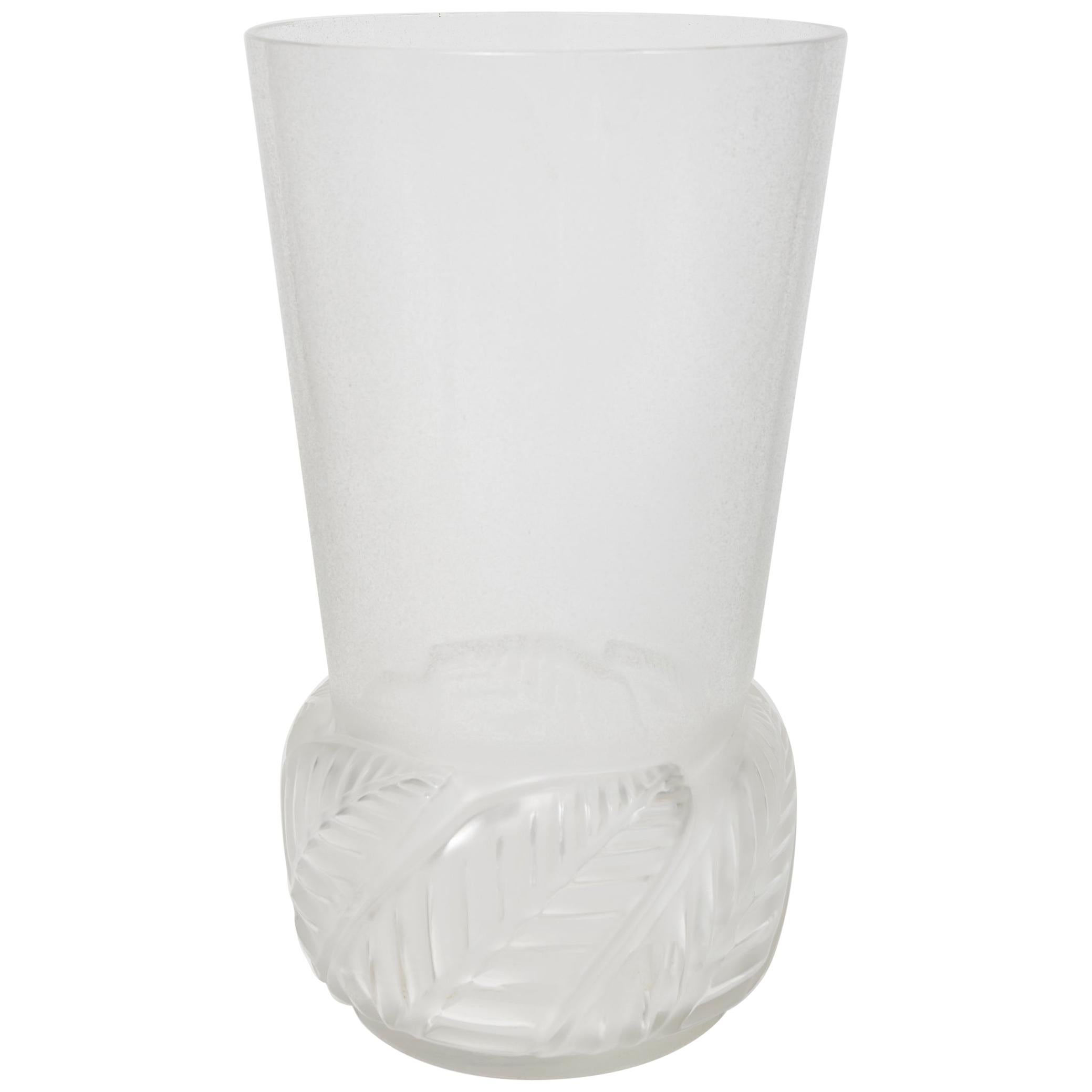 Rare Tall Frosted Glass Vase "Floride" by René Lalique