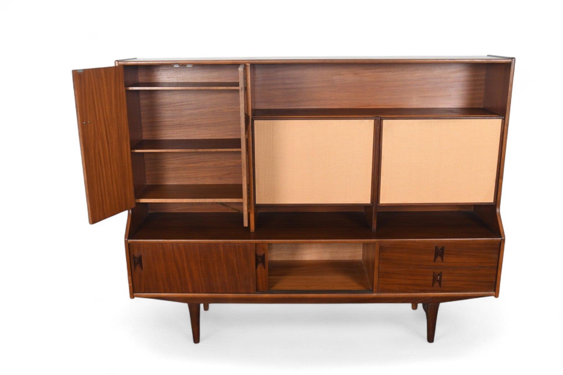 Origin: England
Designer: Unknown
Manufacturer: Elliotts of Newbury
Era: 1960s
Materials: Mahogany, Grasscloth
Measurements: 72