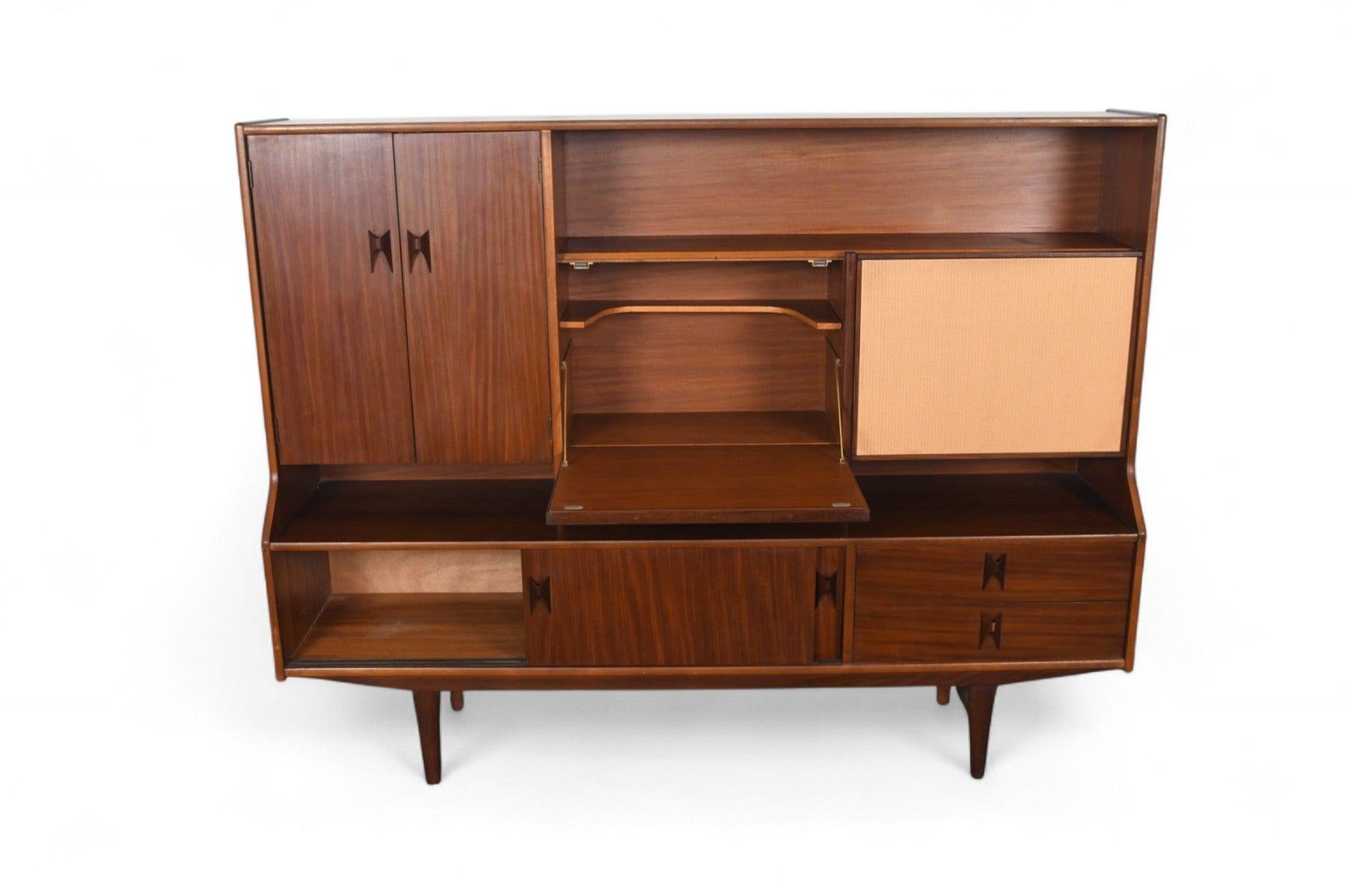 English Rare Tall Mahogany Sideboard With Cane Doors by Elliots of Newbury For Sale