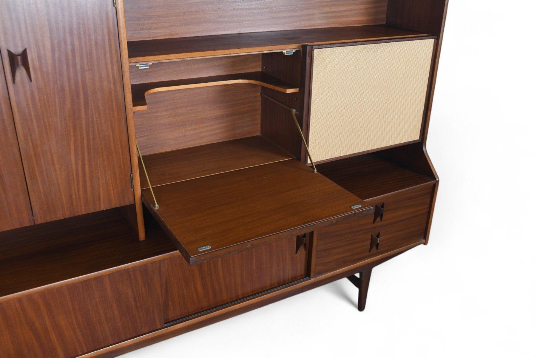 Rare Tall Mahogany Sideboard With Cane Doors by Elliots of Newbury In Good Condition For Sale In Berkeley, CA