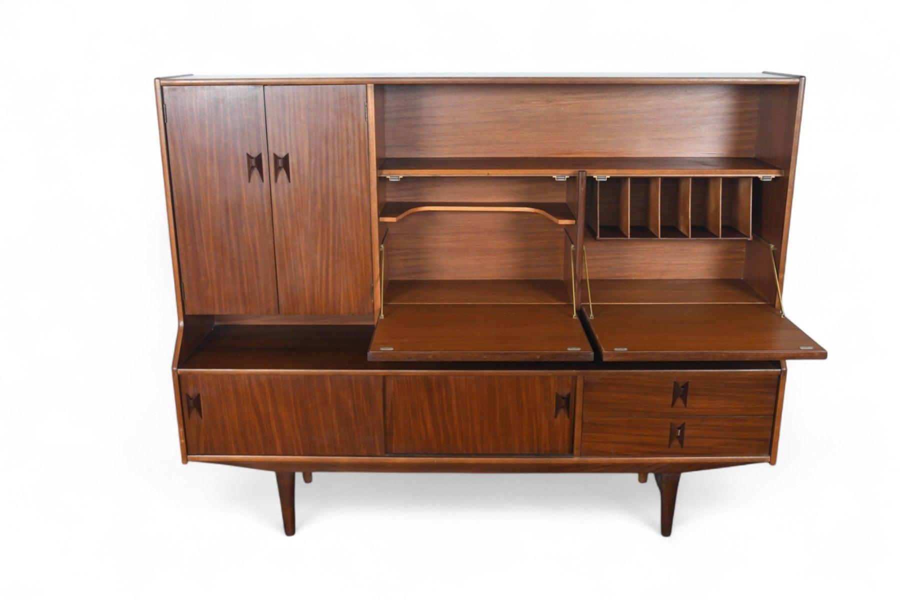 Grasscloth Rare Tall Mahogany Sideboard With Cane Doors by Elliots of Newbury For Sale