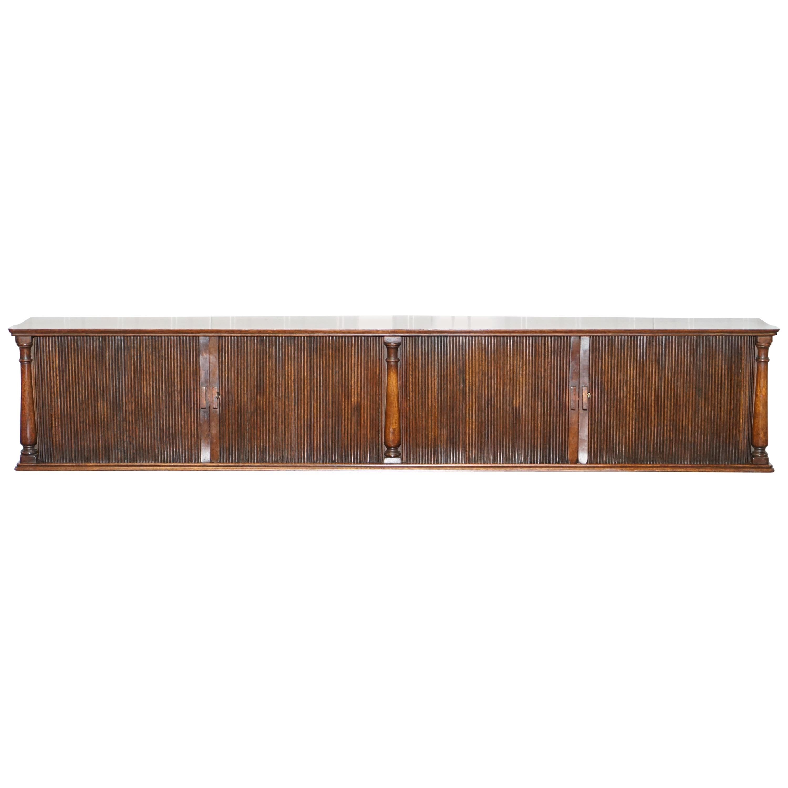 Rare Tambour Fronted Long Single Book Shelf, Desk / Tabletop or Wall-Mounted