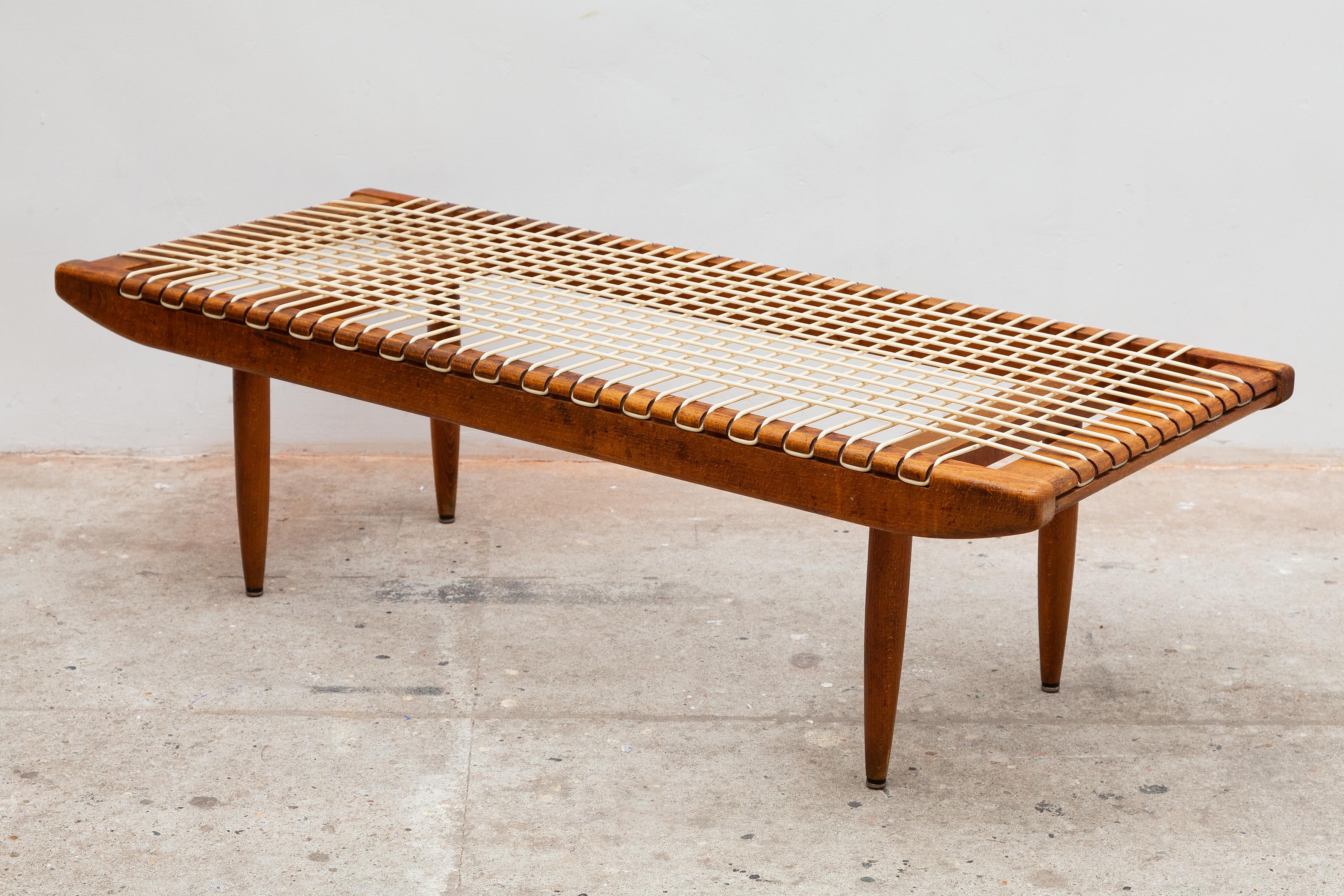 French Rare Teak and Cord Coffee-Table by Georges Tigien, for Pradera, 1950s, France For Sale