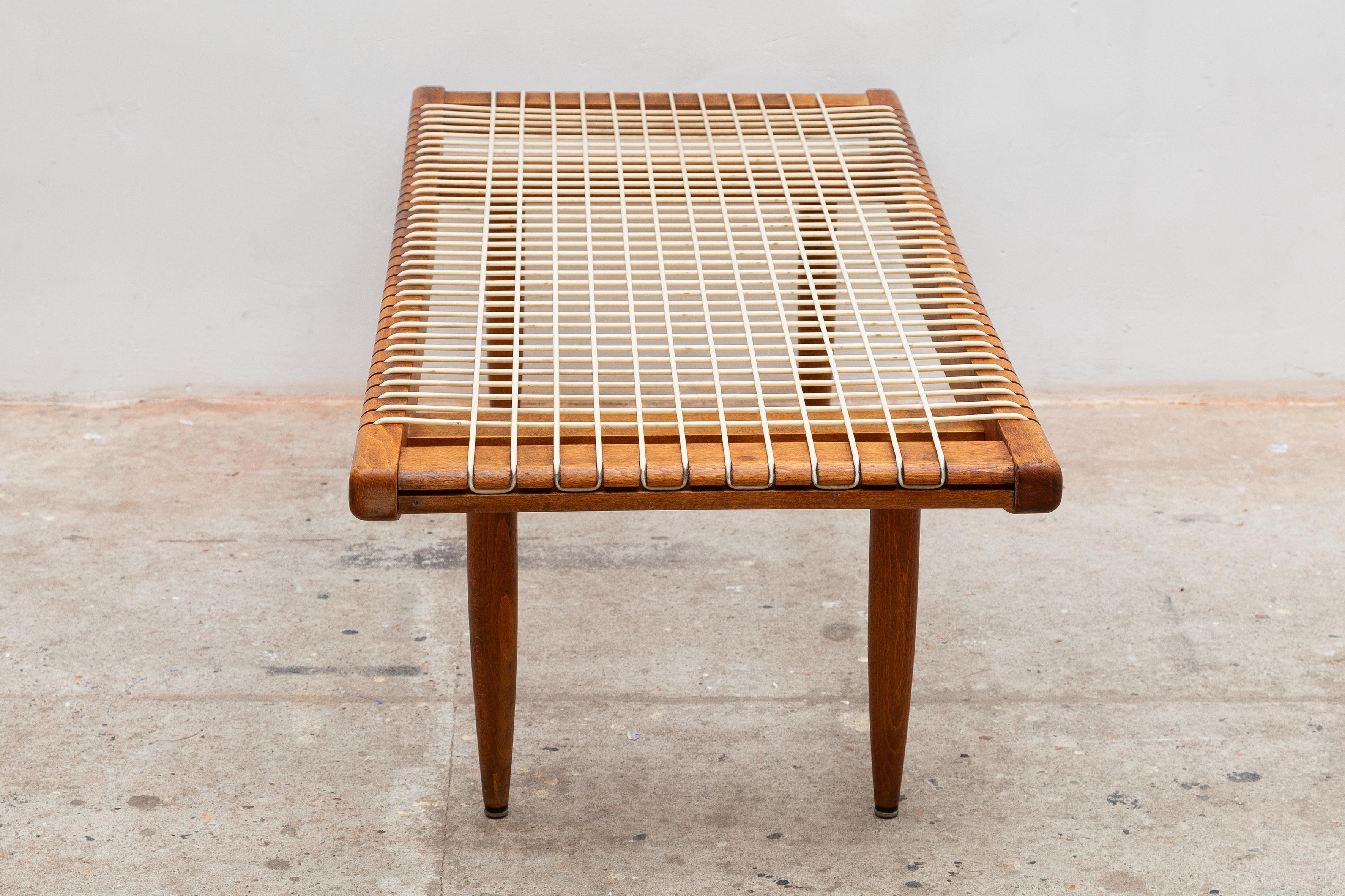 Hand-Crafted Rare Teak and Cord Coffee-Table by Georges Tigien, for Pradera, 1950s, France For Sale