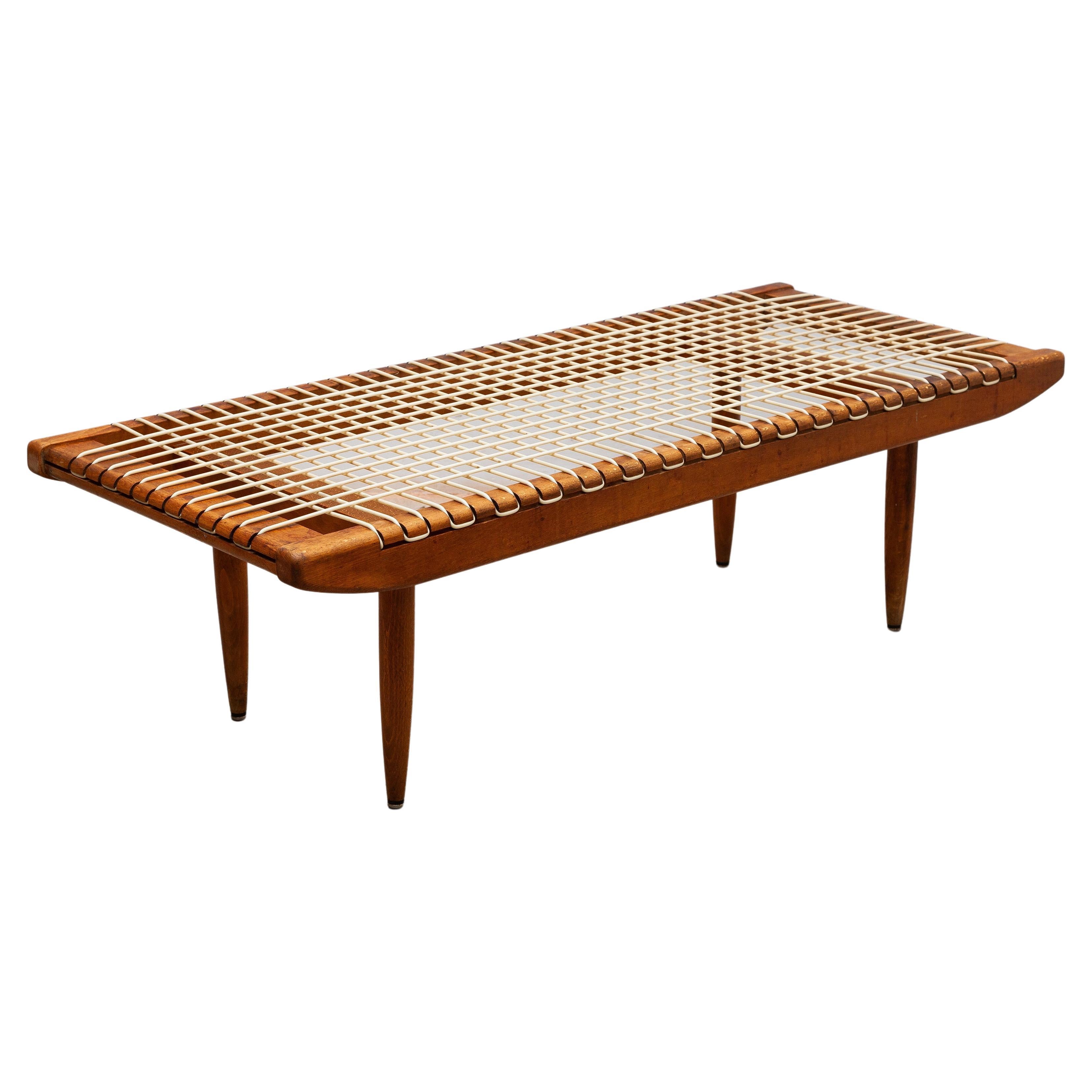 Rare Teak and Cord Coffee-Table by Georges Tigien, for Pradera, 1950s, France For Sale