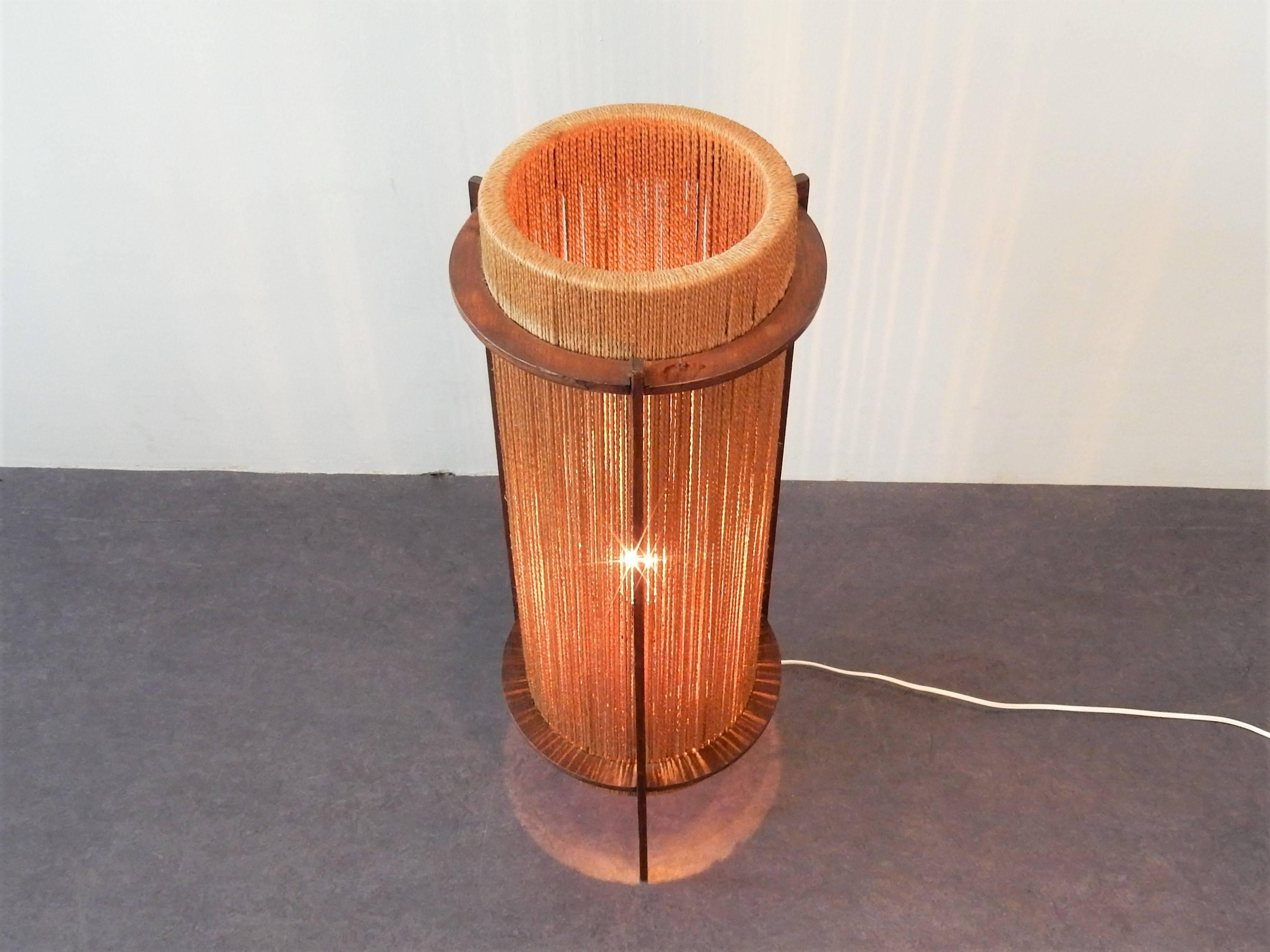 Scandinavian Modern Rare Teak and Hemp String Floor Lamp by Ib Fabiansen for Fog & Mørup, 1950s
