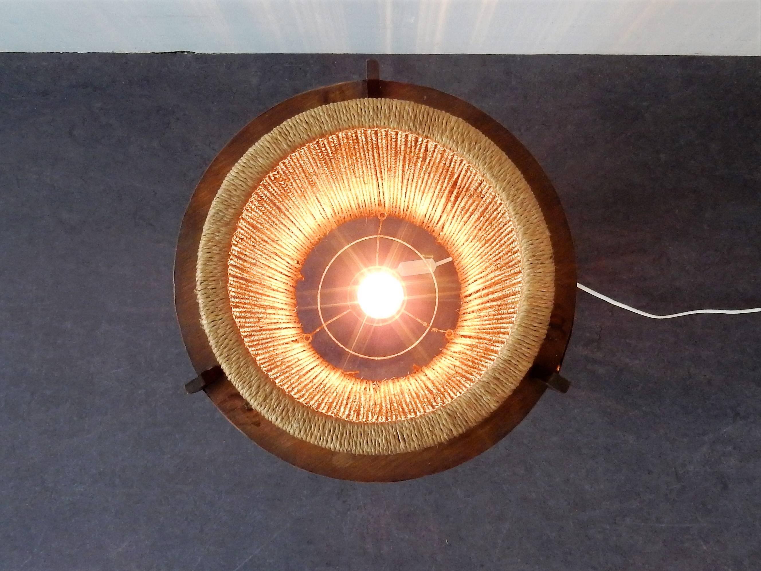 Danish Rare Teak and Hemp String Floor Lamp by Ib Fabiansen for Fog & Mørup, 1950s