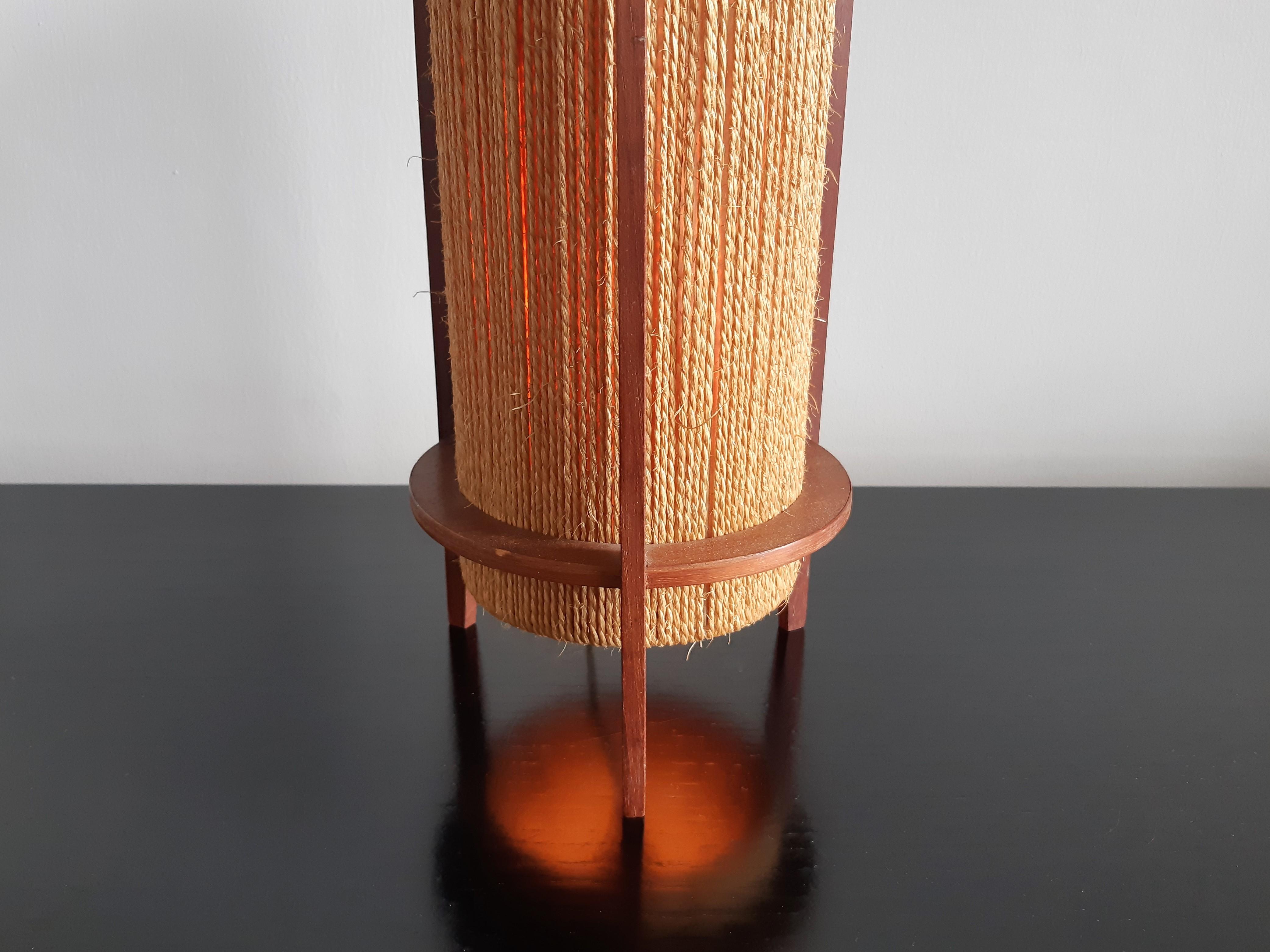 Danish Rare Teak and Hemp String Table Lamp by Ib Fabiansen for Fog & Mørup of Denmark