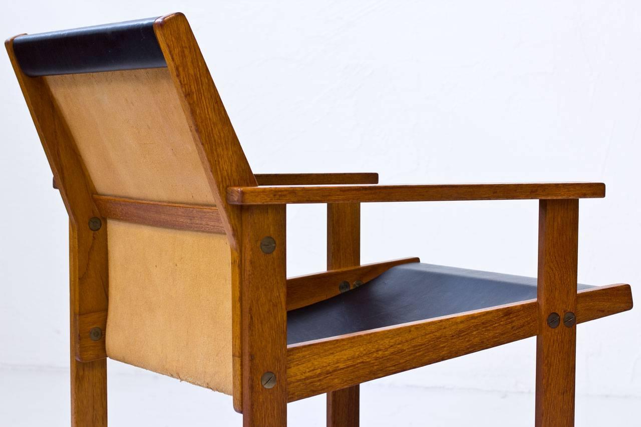 Brass Rare Teak and Leather Easy Chair by Hans Agne Jakobsson, Sweden, 1976