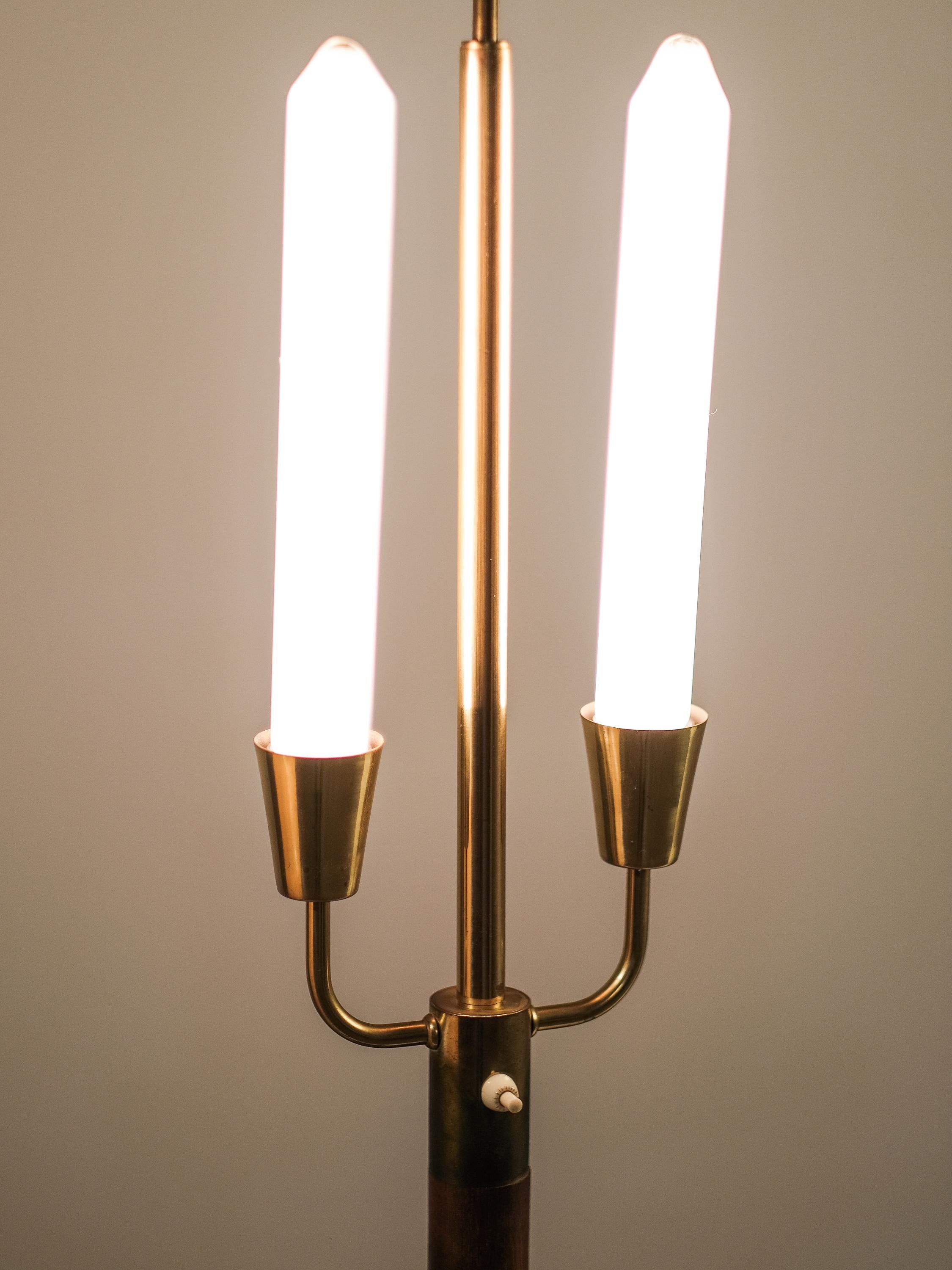 Rara lampada da terra in teak, ottone e tessuto di iuta di Bertel Gardberg, Finlandia, anni '60 in vendita 11