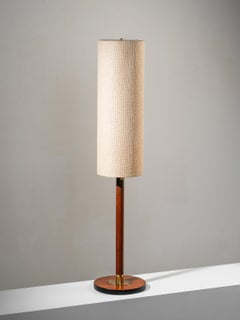 Rare Teak, Brass & Jute Fabric Floor Lamp by Bertel Gardberg, Finland, 1960s