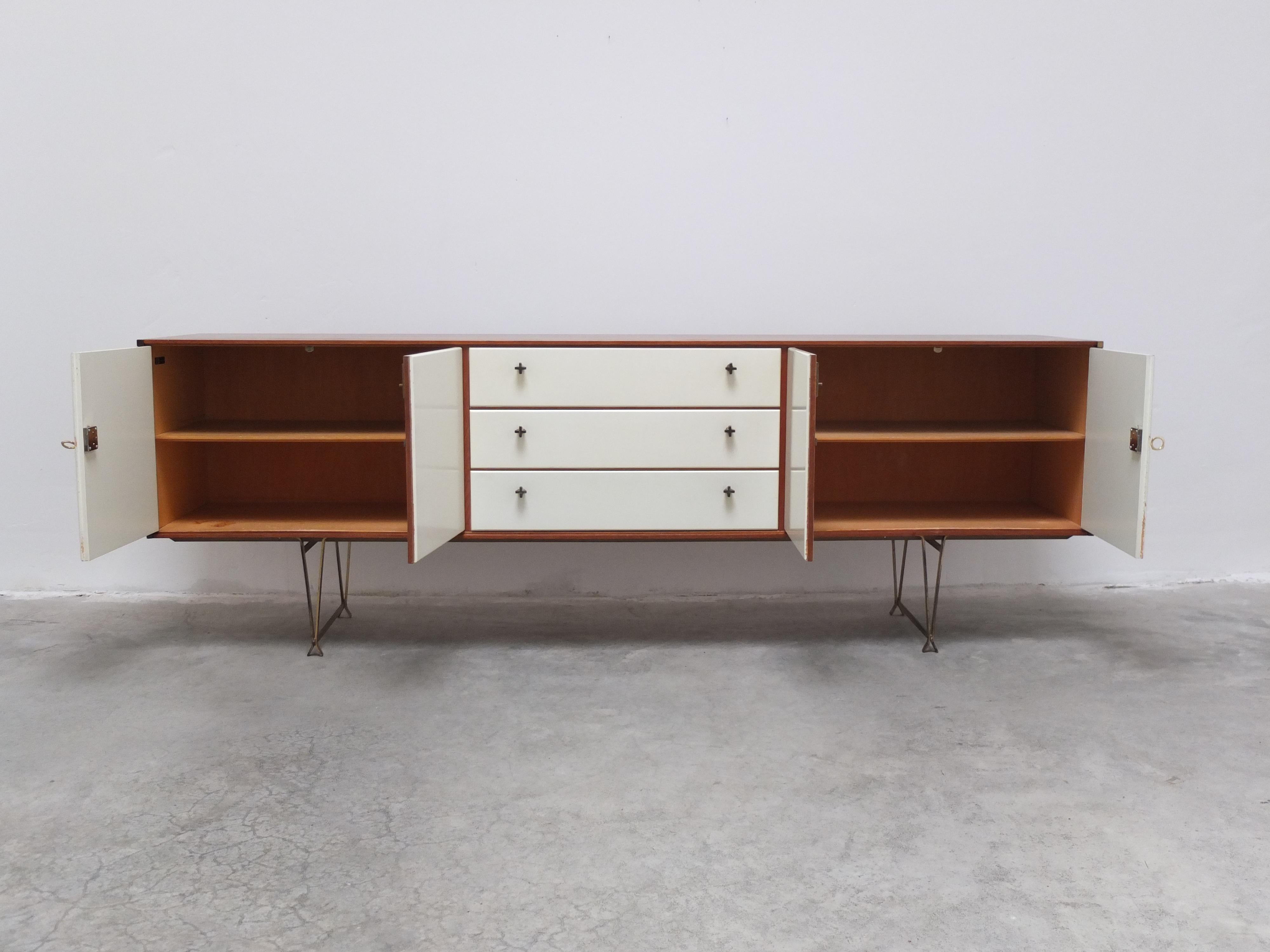 Rare Teak & Brass Sideboard by William Watting for Fristho, 1950s 12