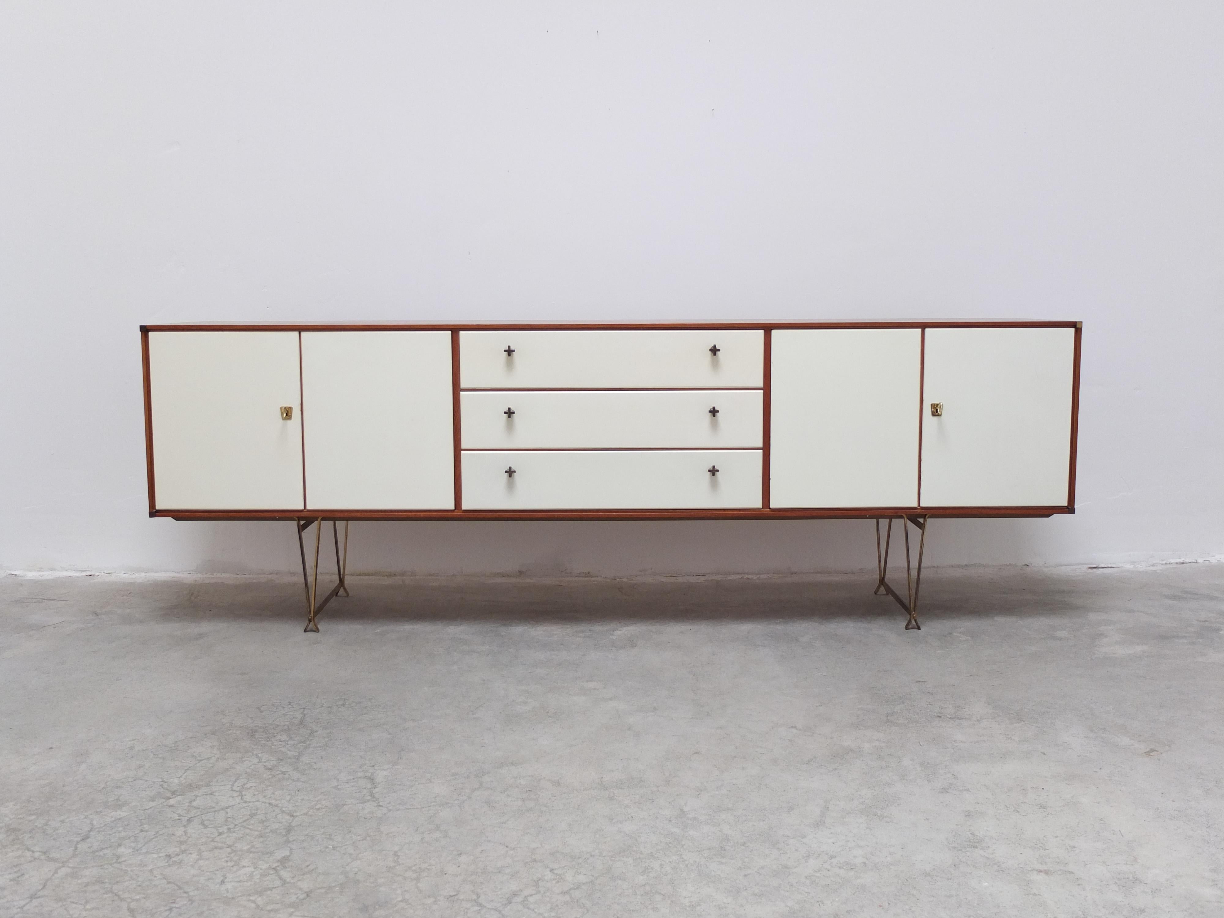 Mid-Century Modern Rare Teak & Brass Sideboard by William Watting for Fristho, 1950s