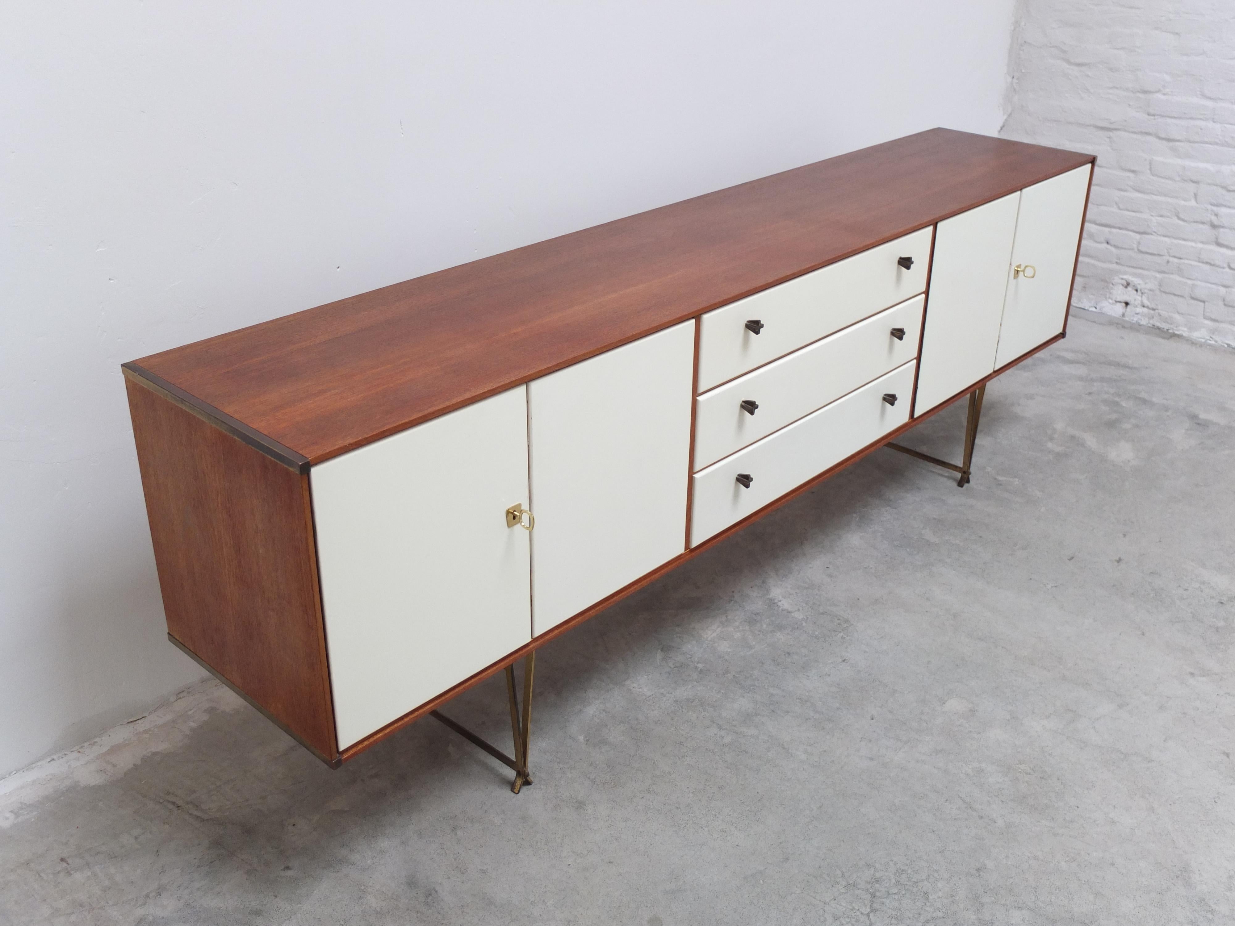 20th Century Rare Teak & Brass Sideboard by William Watting for Fristho, 1950s