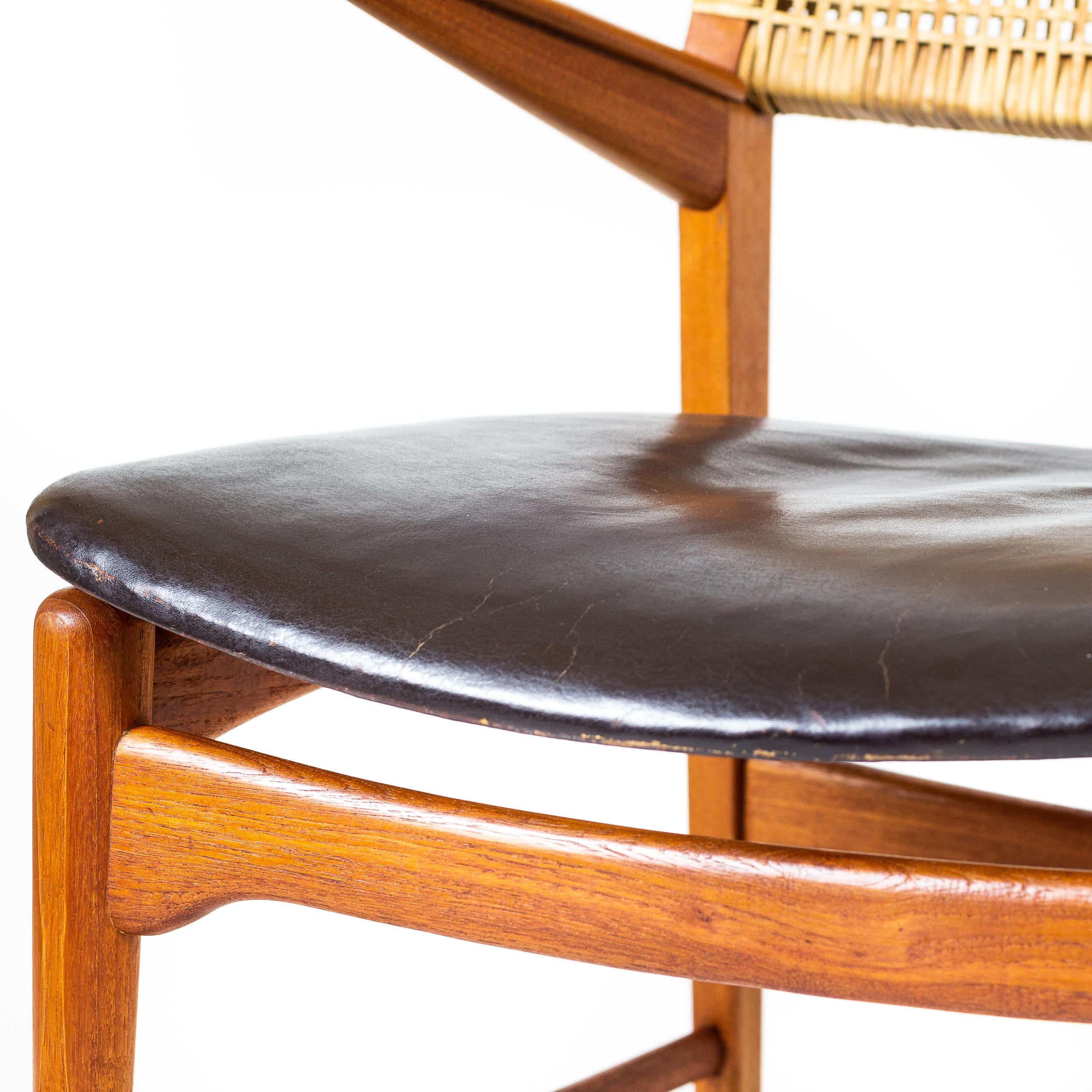 Rare Teak, Leather and Cane Model 48 Armchair, E. Knudsen, Denmark 1950s 6