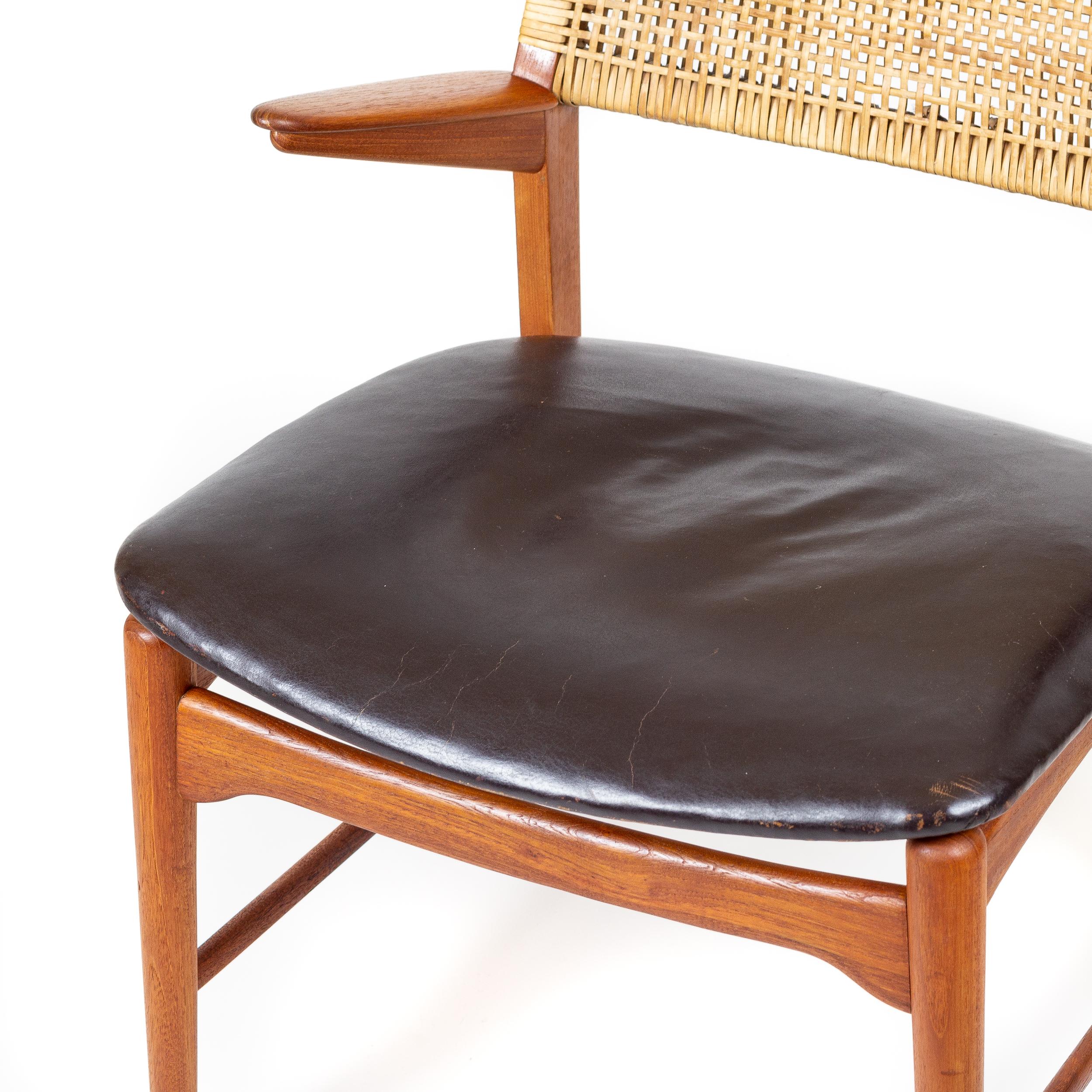 Rare Teak, Leather and Cane Model 48 Armchair, E. Knudsen, Denmark 1950s 10