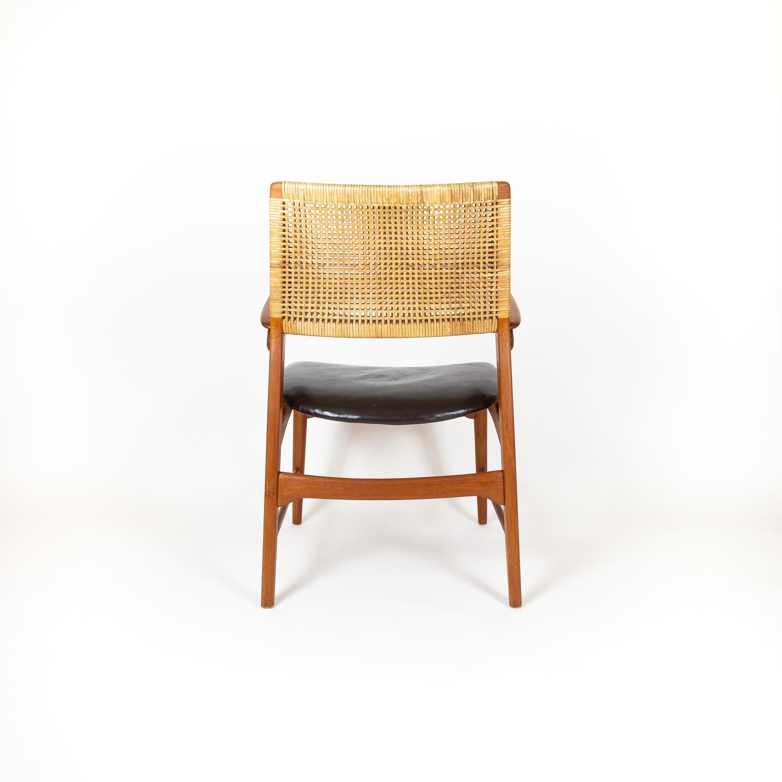 Rare Teak, Leather and Cane Model 48 Armchair, E. Knudsen, Denmark 1950s In Good Condition In Berkhamsted, GB