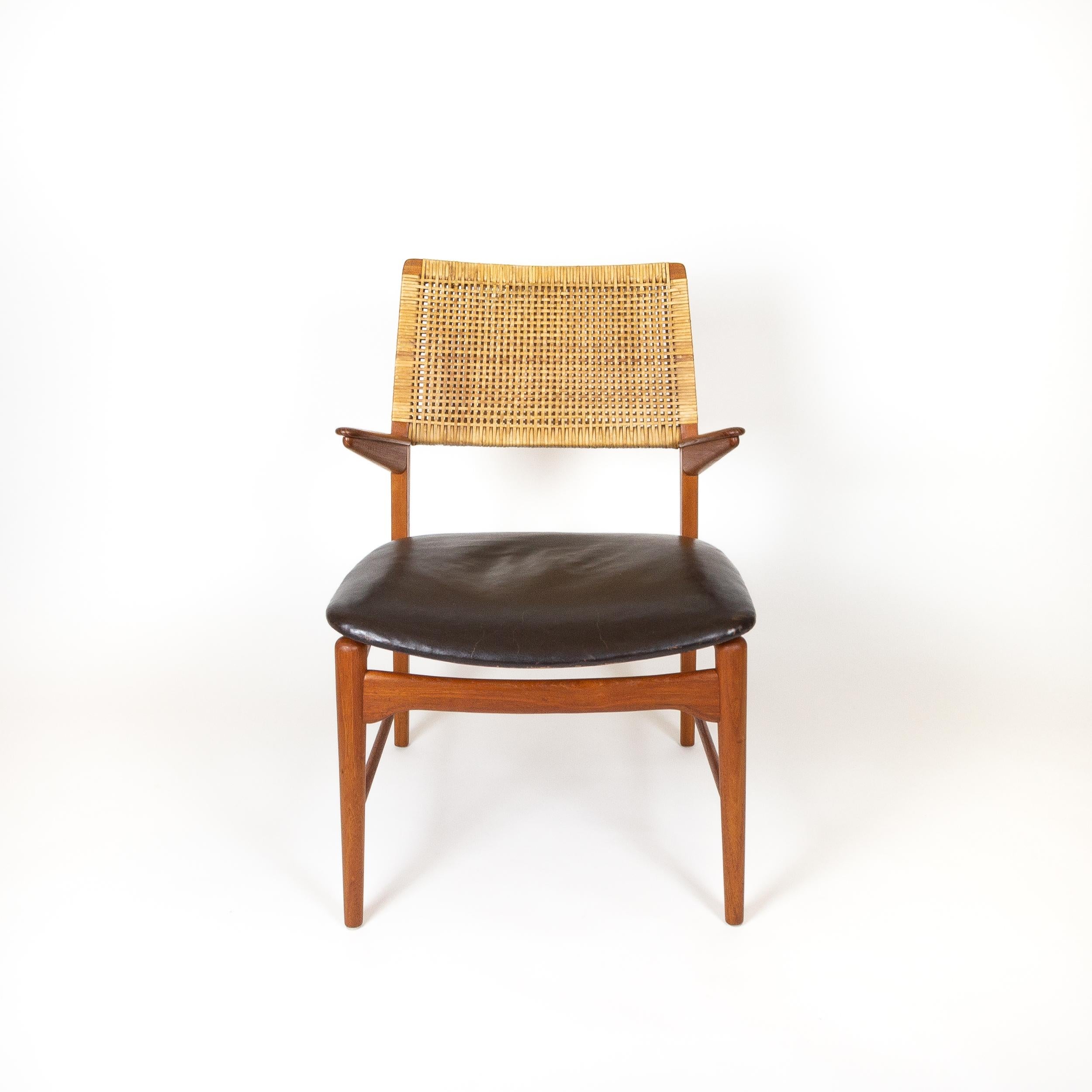 Rare Teak, Leather and Cane Model 48 Armchair, E. Knudsen, Denmark 1950s 2