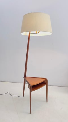 Rare Teak Sidetable-floorlamp version by Jean Rispal