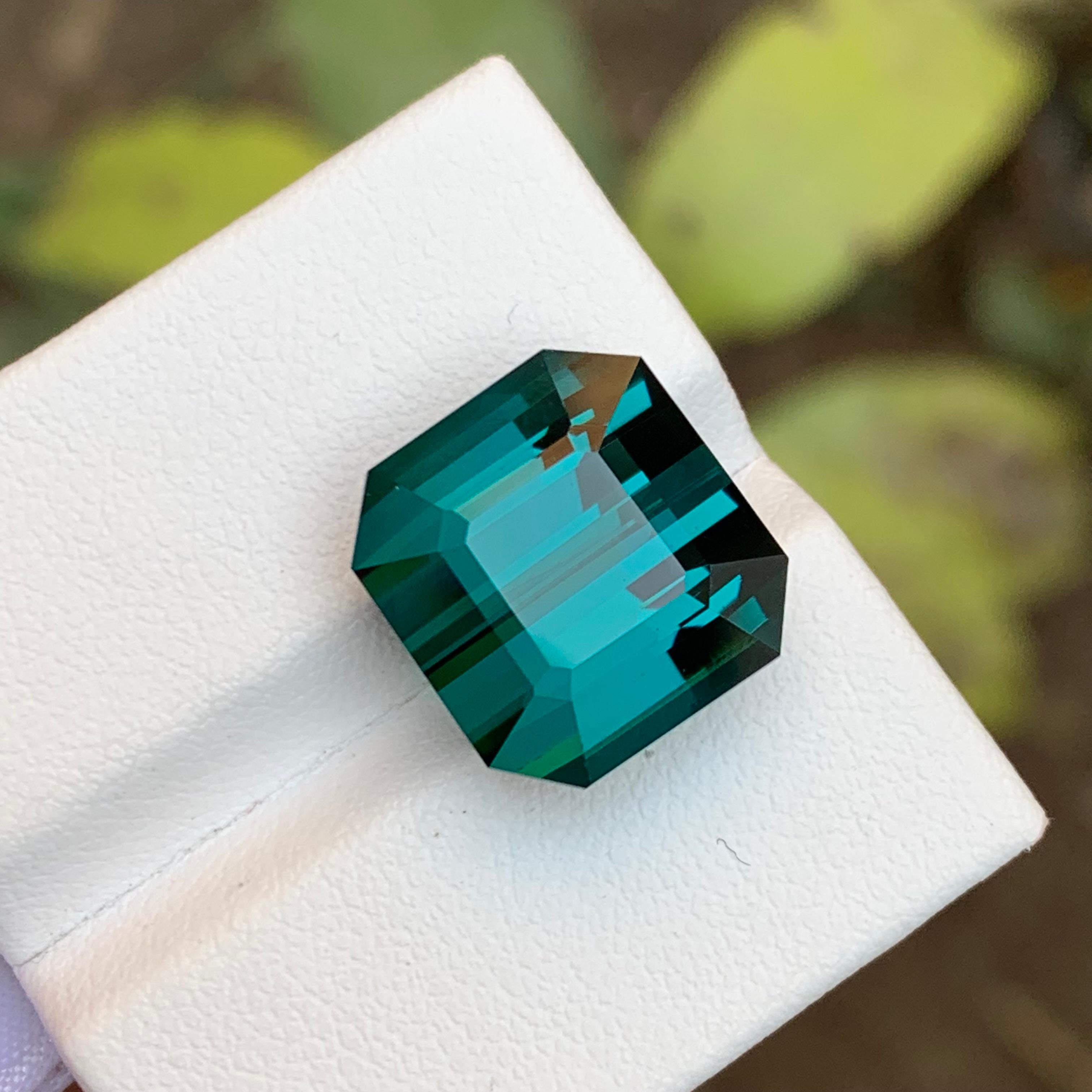 Lagoon Greenish Blue Natural Tourmaline Ring Gemstone 15.30 Ct Emerald Cut-AAA 6