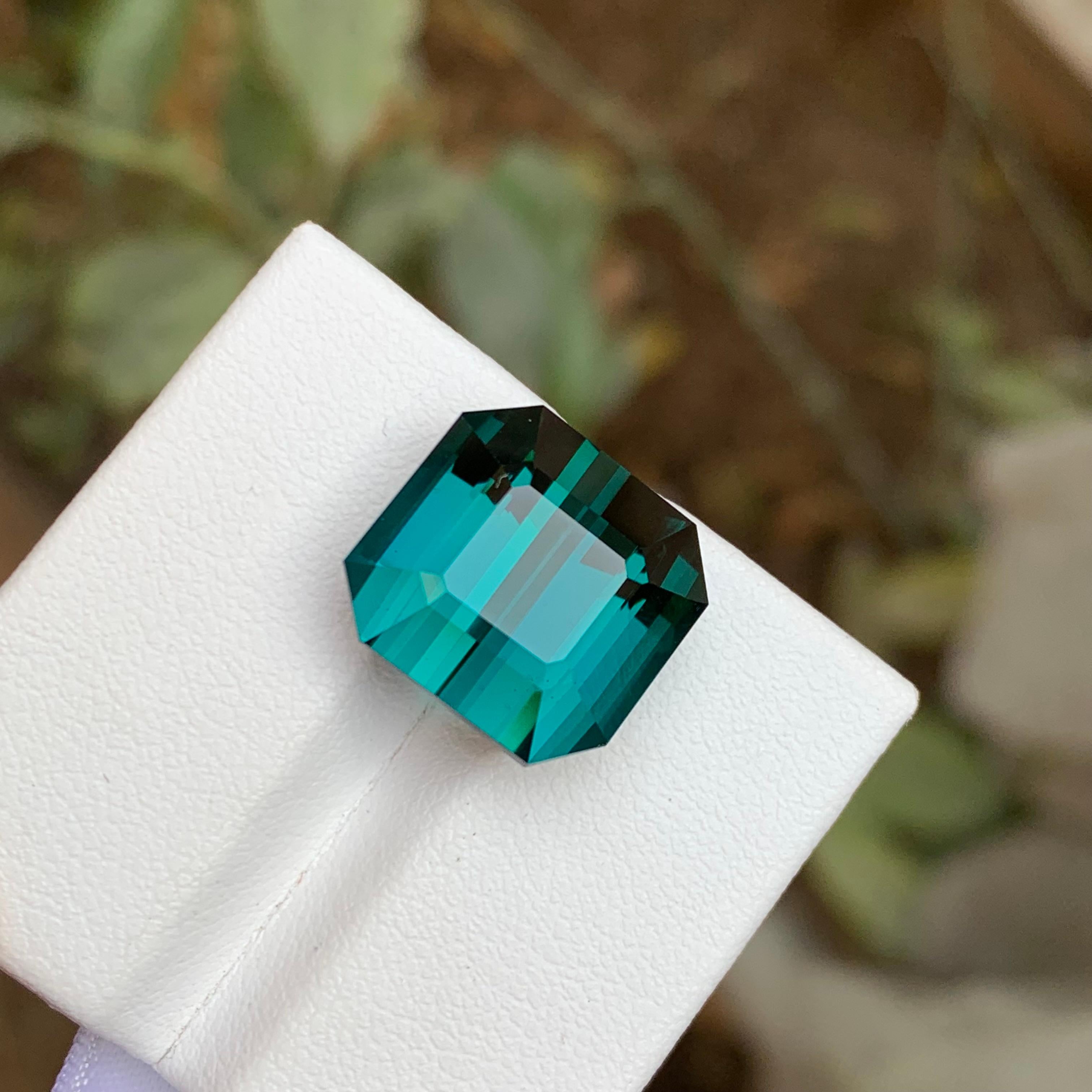 Lagoon Greenish Blue Natural Tourmaline Ring Gemstone 15.30 Ct Emerald Cut-AAA 9