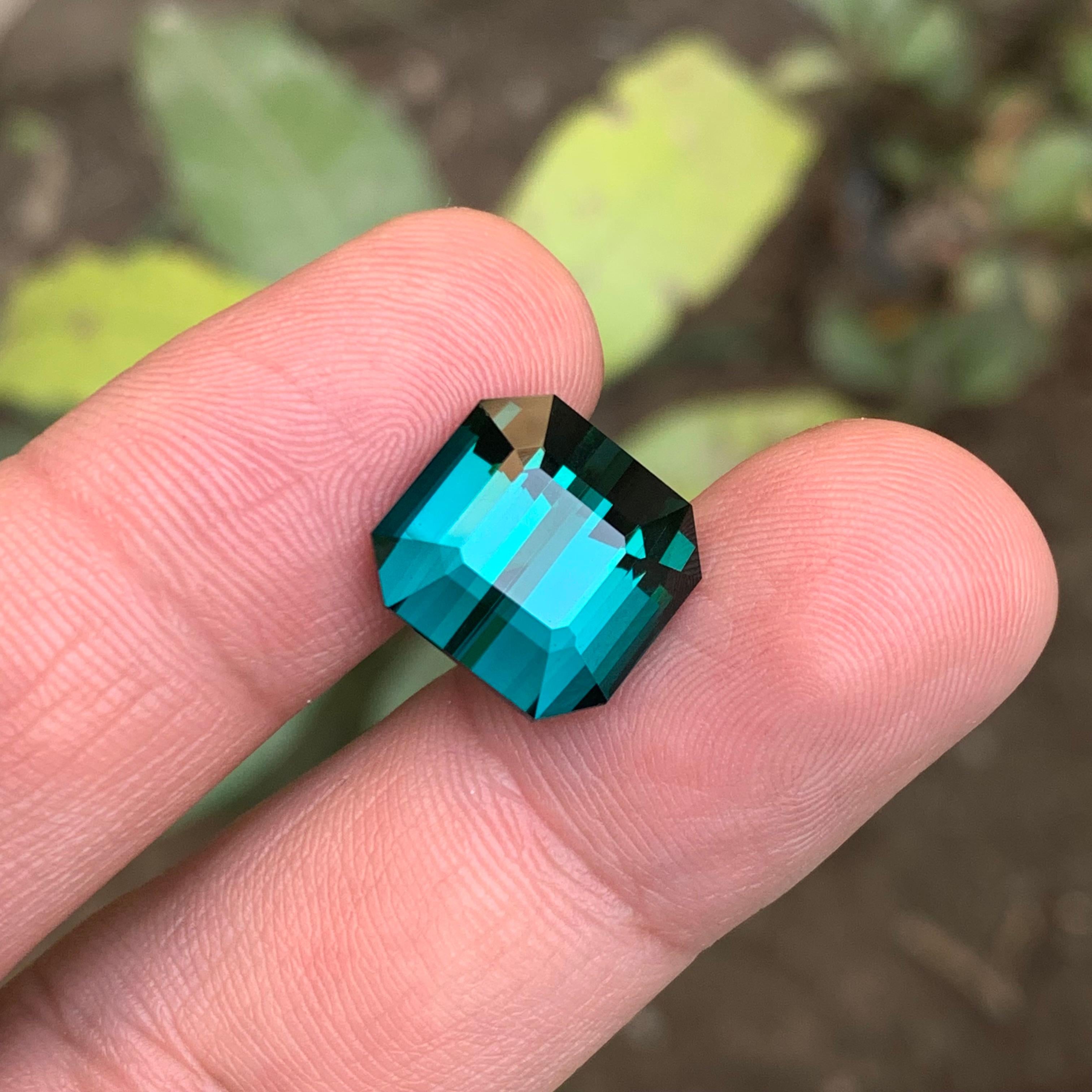 Lagoon Greenish Blue Natural Tourmaline Ring Gemstone 15.30 Ct Emerald Cut-AAA 12