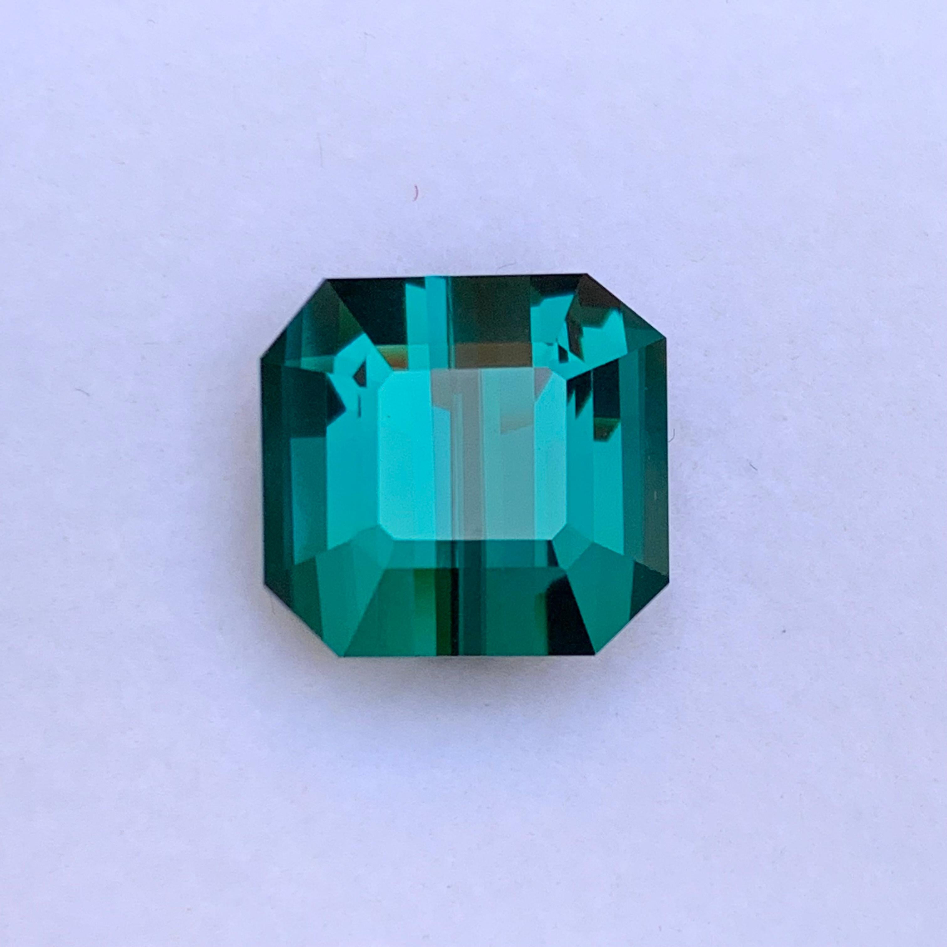 Contemporary Lagoon Greenish Blue Natural Tourmaline Ring Gemstone 15.30 Ct Emerald Cut-AAA