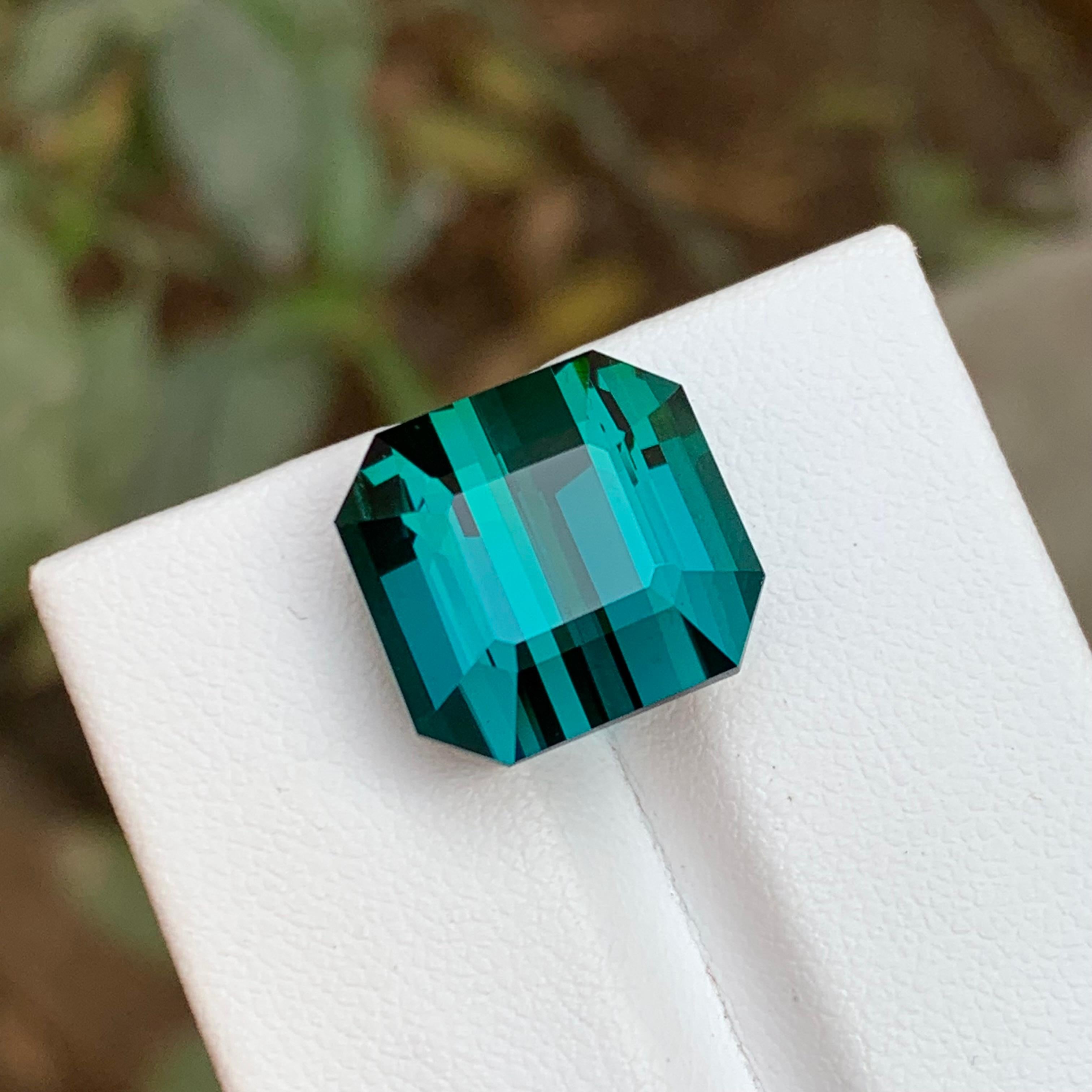 Rare Teal Blue Flawless Tourmaline Gemstone, 15.30 Ct Emerald Cut-Ring/Pendant For Sale 1