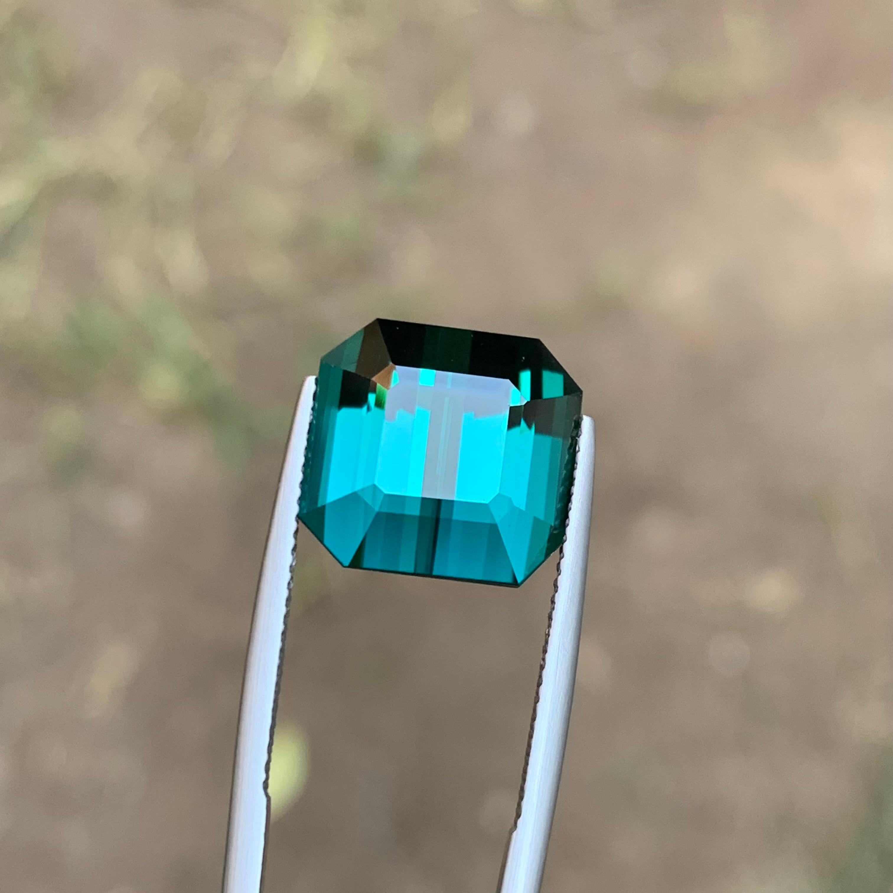 Rare Teal Blue Flawless Tourmaline Gemstone, 15.30 Ct Emerald Cut-Ring/Pendant For Sale 2