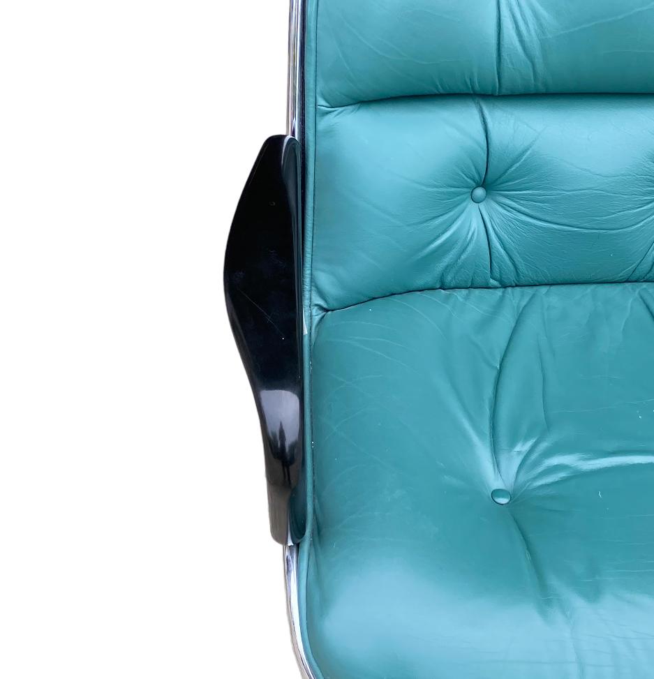 American Rare Teal Charles Pollock for Knoll Leather Office Chair