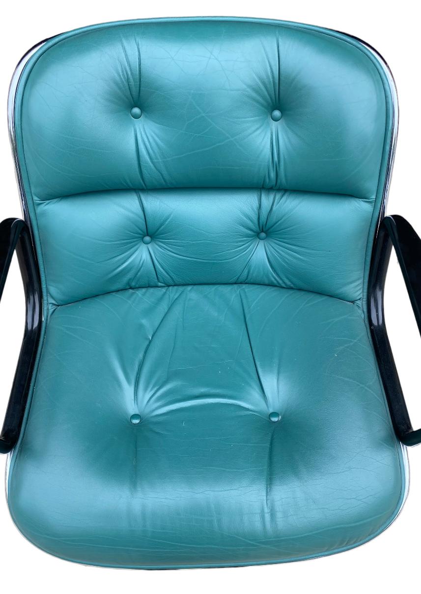 Metal Rare Teal Charles Pollock for Knoll Leather Office Chair