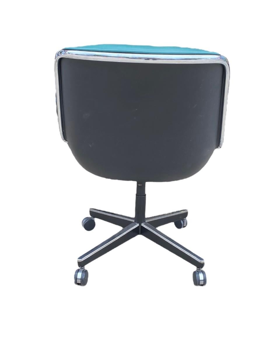 Rare Teal Charles Pollock for Knoll Leather Office Chair 1