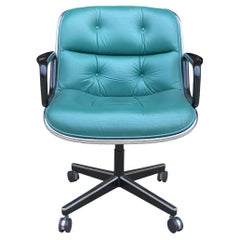 Rare Teal Charles Pollock for Knoll Leather Office Chair