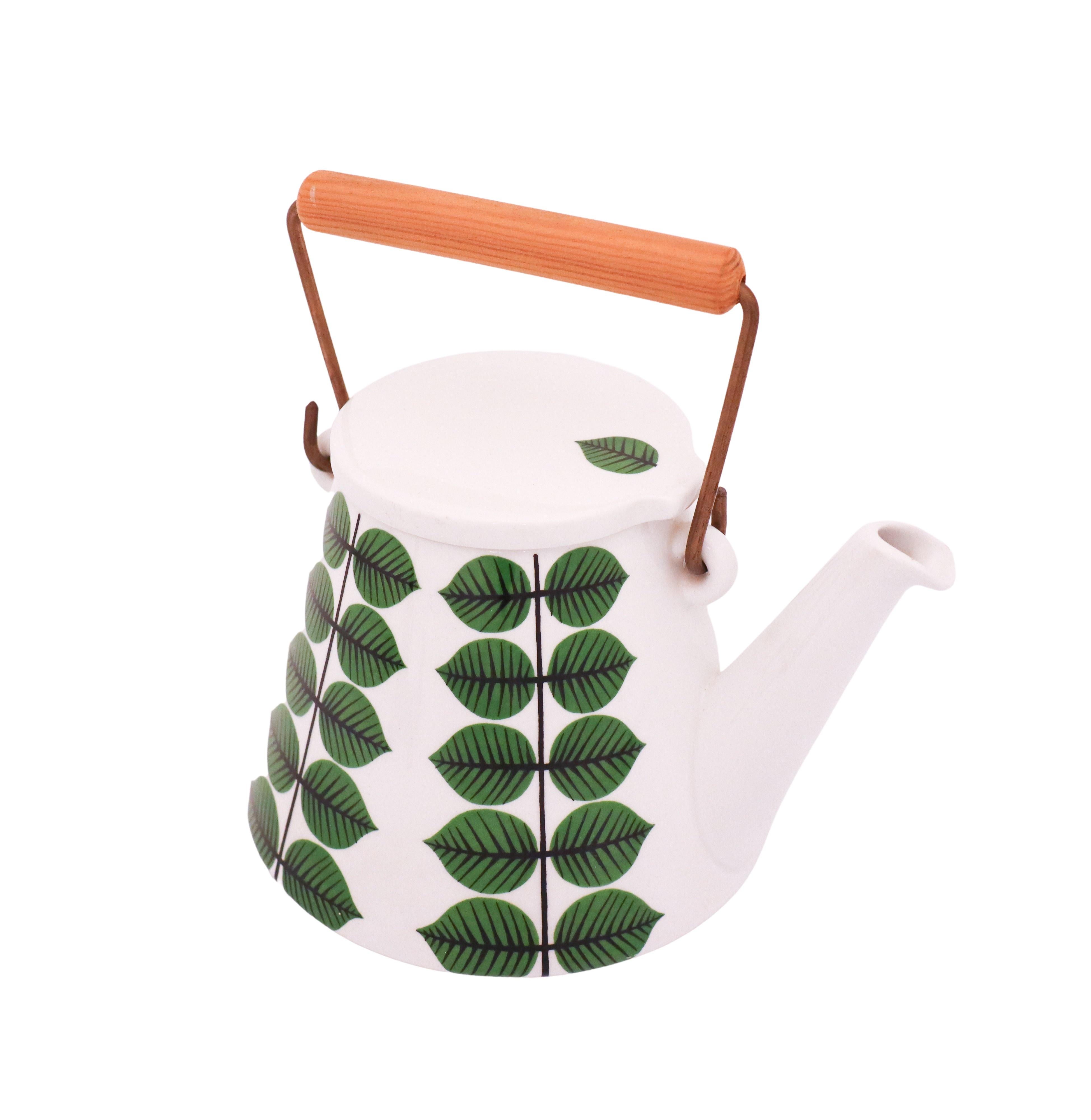 Swedish Rare Teapot, Stig Lindberg, Gustavsberg, Sweden, Berså / Bersa, Green Leafs