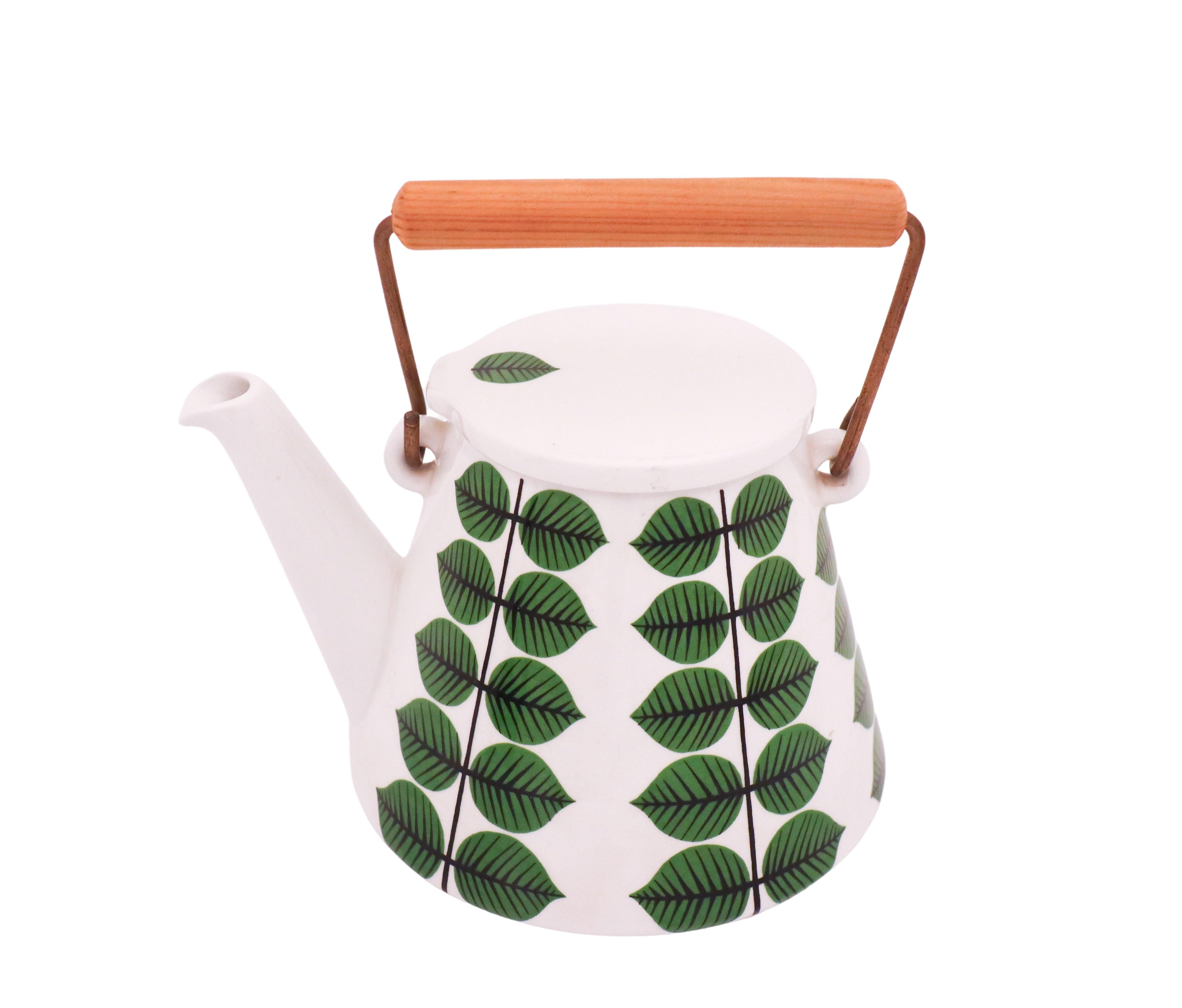 Glazed Rare Teapot, Stig Lindberg, Gustavsberg, Sweden, Berså / Bersa, Green Leafs