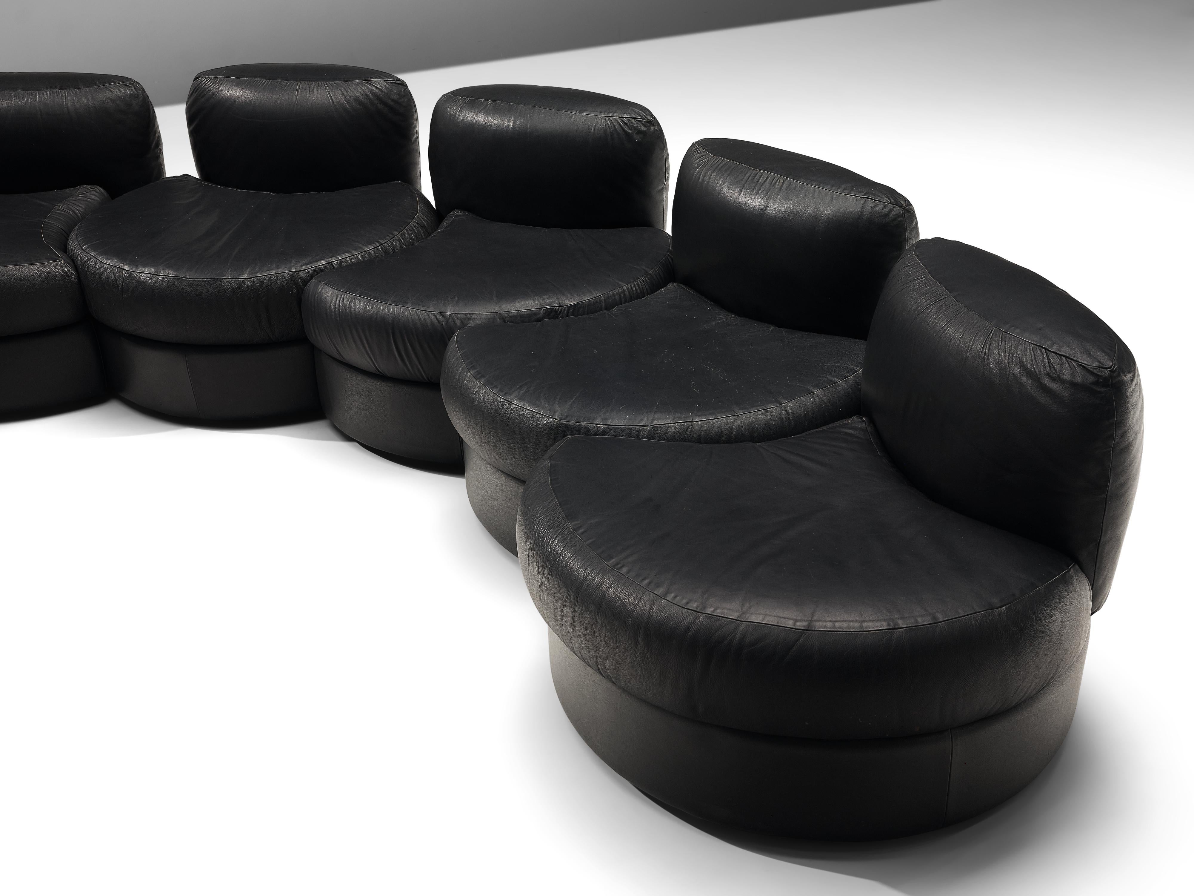 Post-Modern Rare Tecnosalotto Montavo Modular Sofa in Black Leather