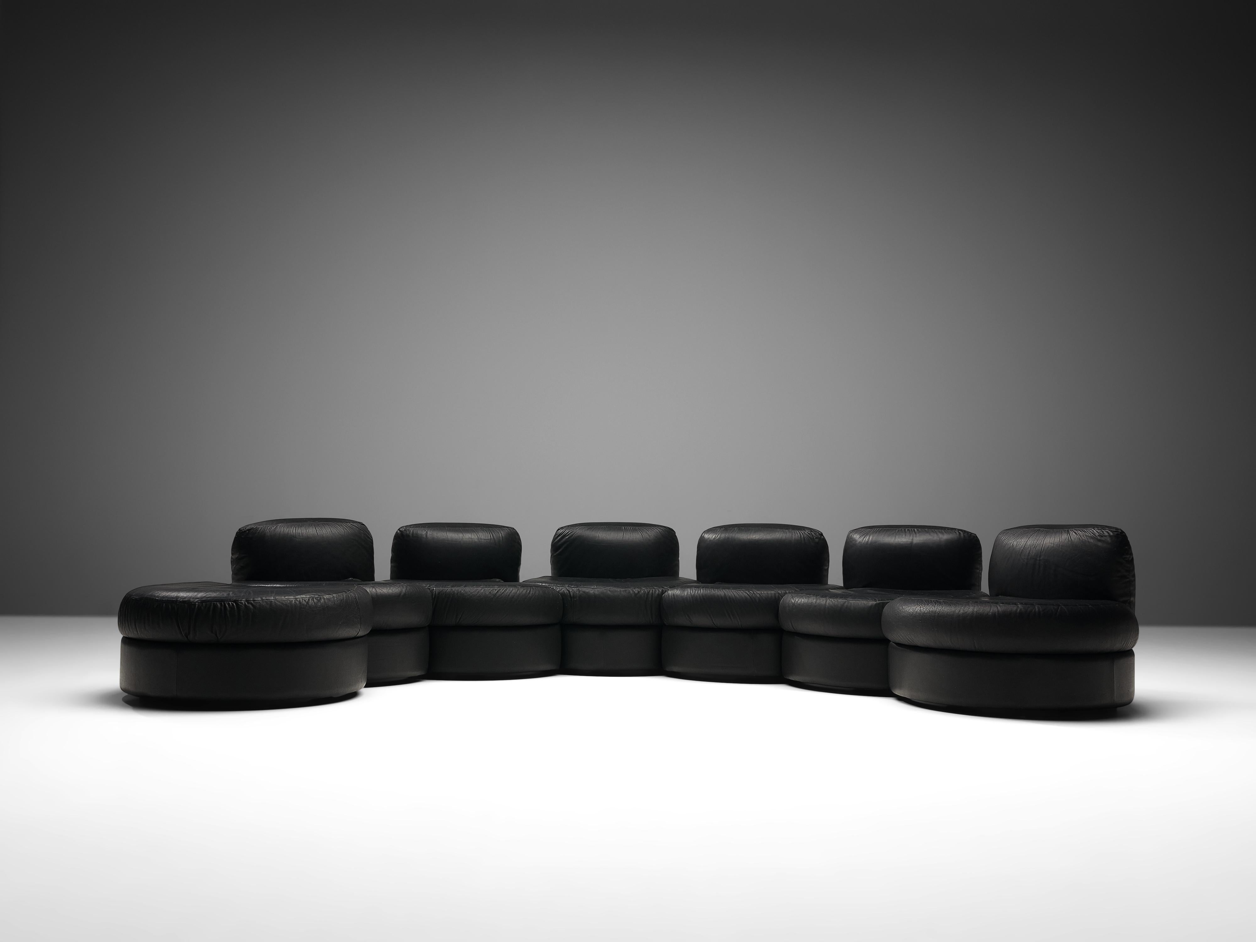 Rare Tecnosalotto Montavo Modular Sofa in Black Leather 1