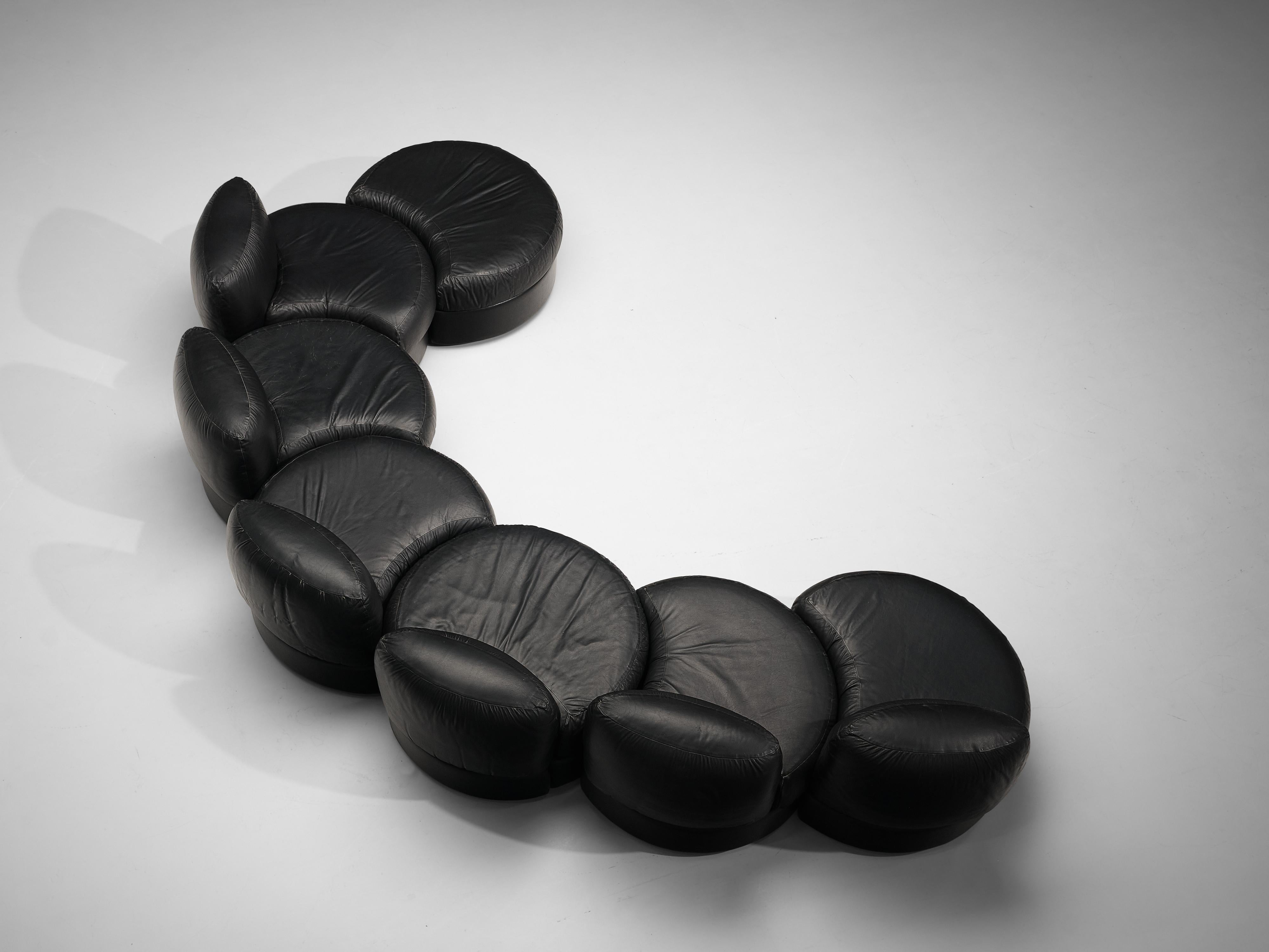 Rare Tecnosalotto Montavo Modular Sofa in Black Leather 2