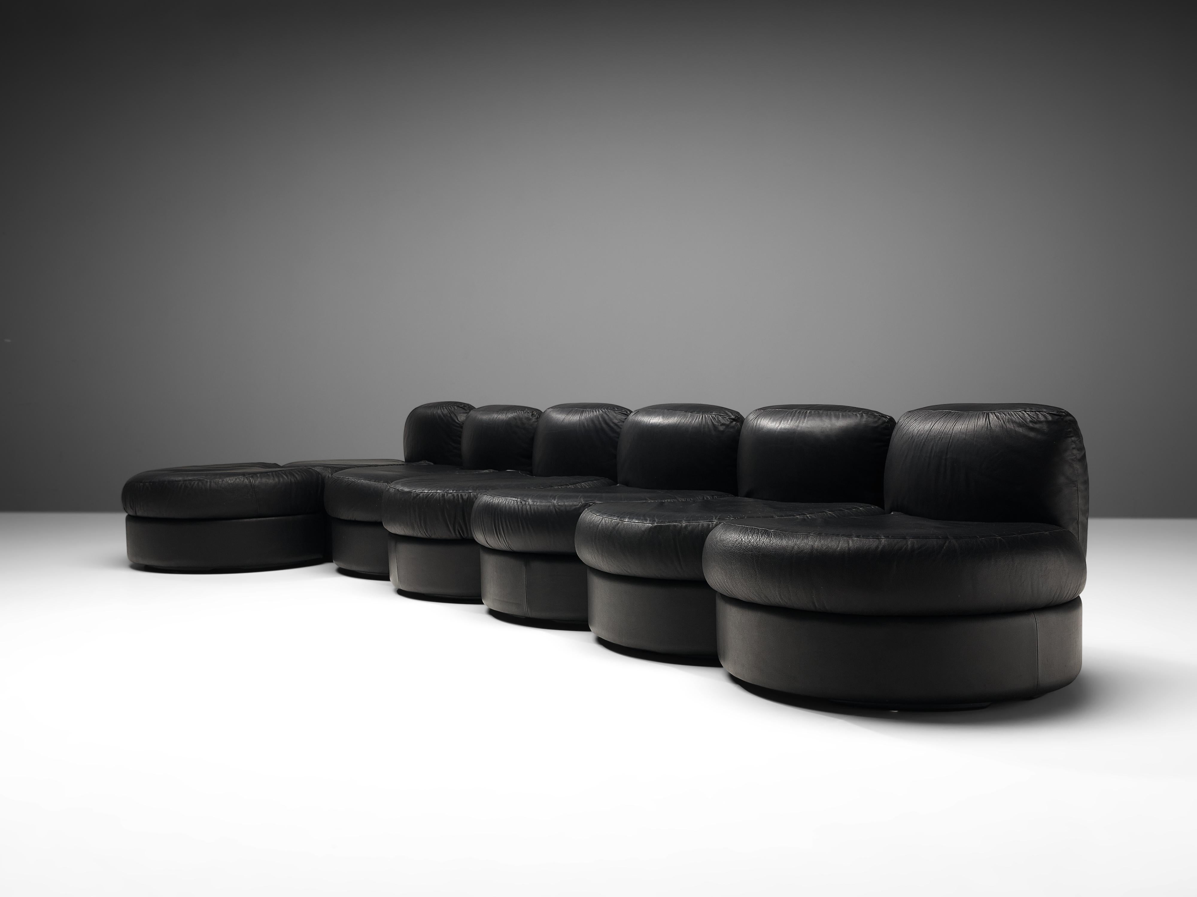 Italian Rare Tecnosalotto Montavo Modular Sofa in Black Leather