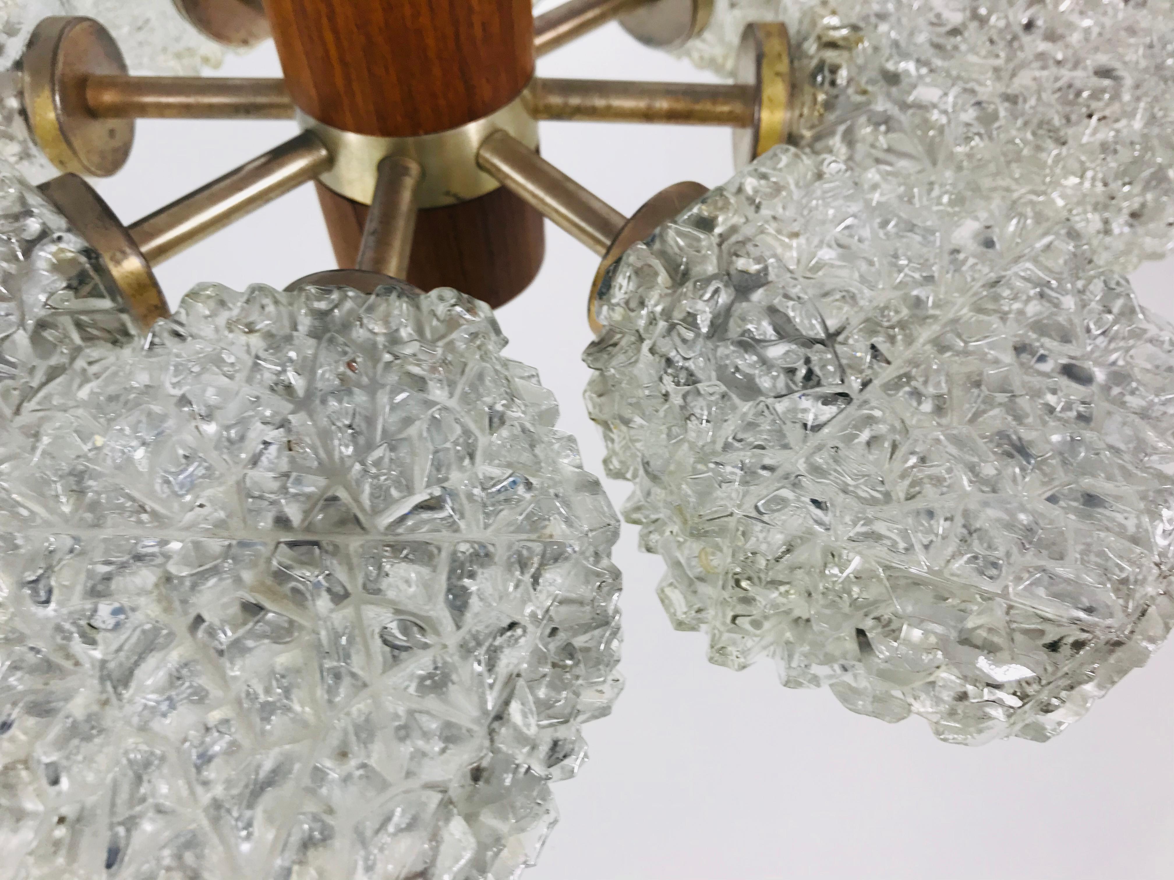 Rara lampada da incasso regolabile Temde a 8 bracci in teak e ottone, circa anni '60 in vendita 1